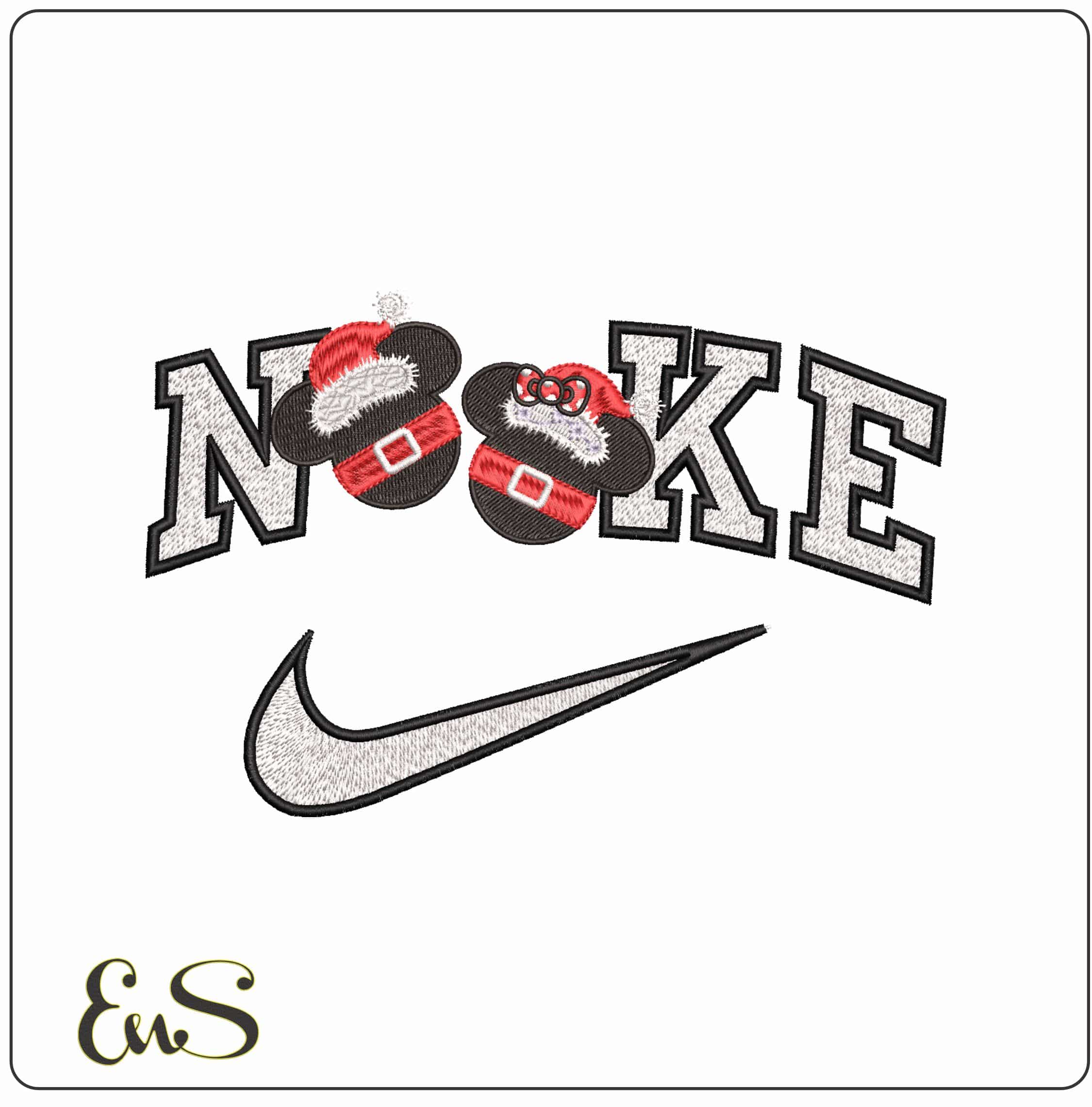 Nike Mickey and Minnie Mouse Christmas Heads- Elegant embroidery design file - instant download