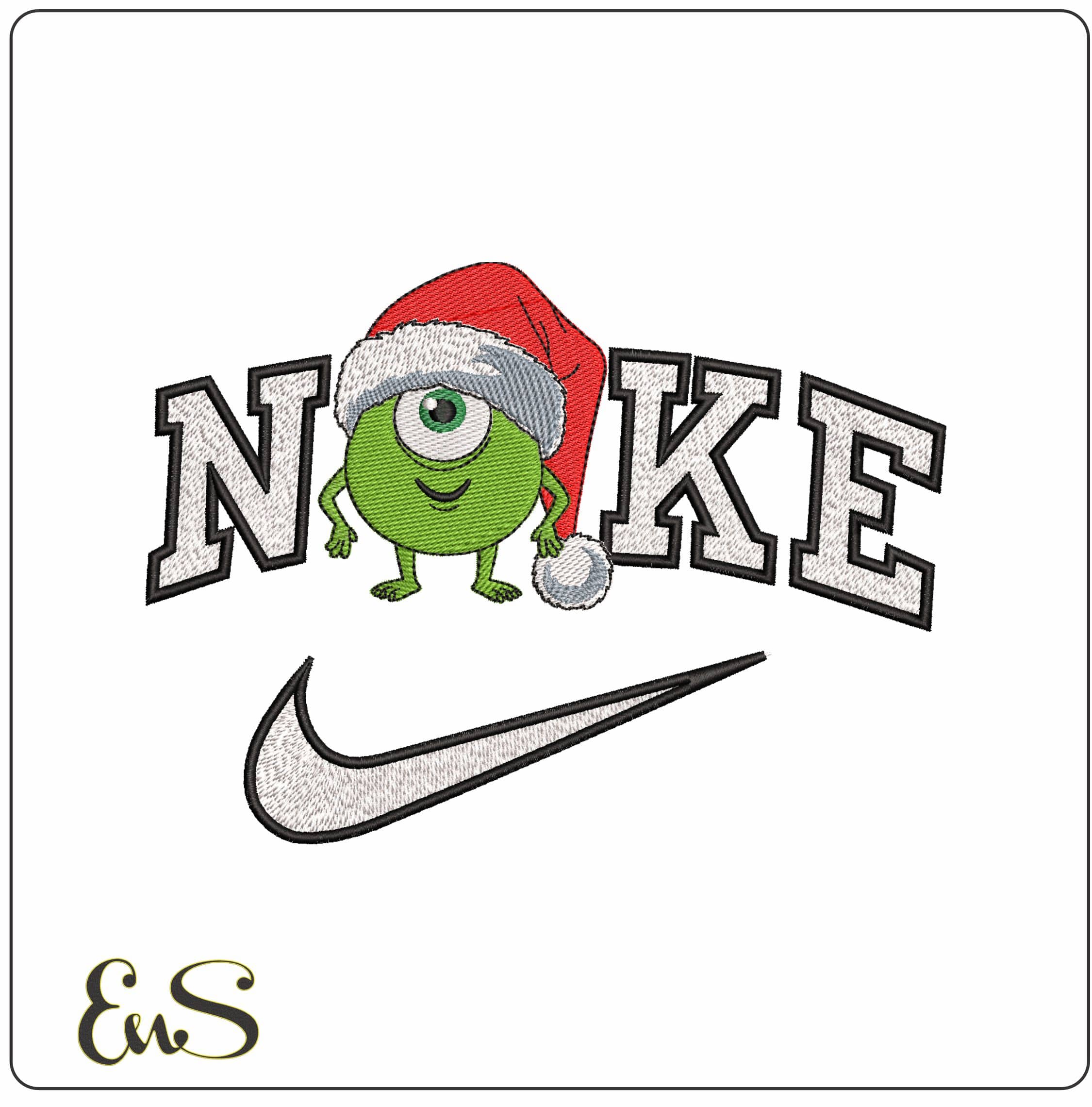 Nike Mike Wazowski Christmas Hat Monsters Inc- Elegant embroidery design file - instant download
