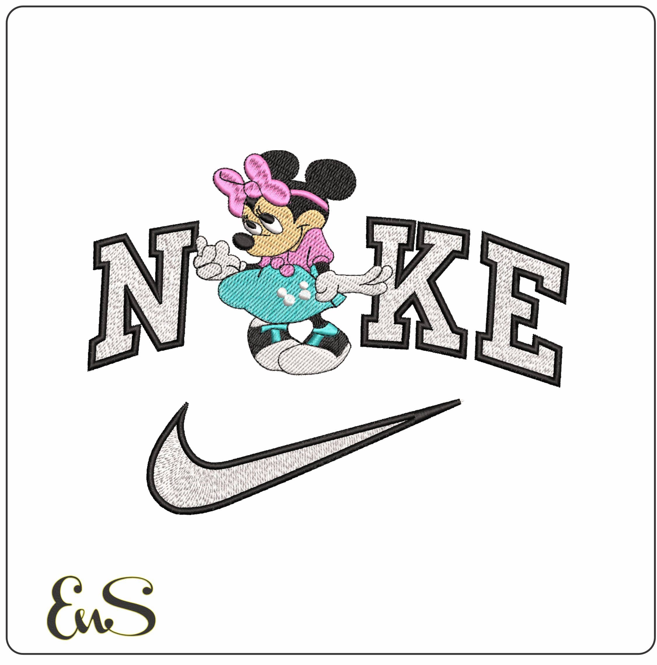 Nike Minnie Mouse Coy Look- Elegant embroidery design file - instant download