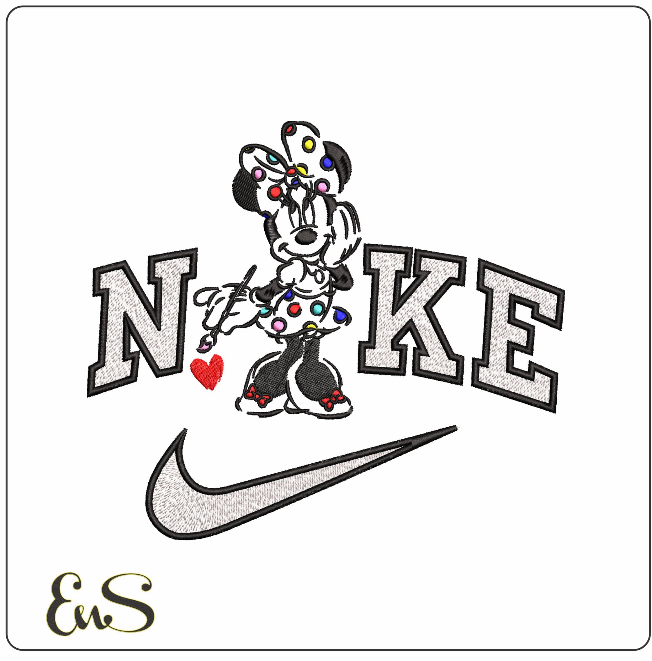 Nike Minnie Mouse outline with Pocodots- Elegant embroidery design file - instant download
