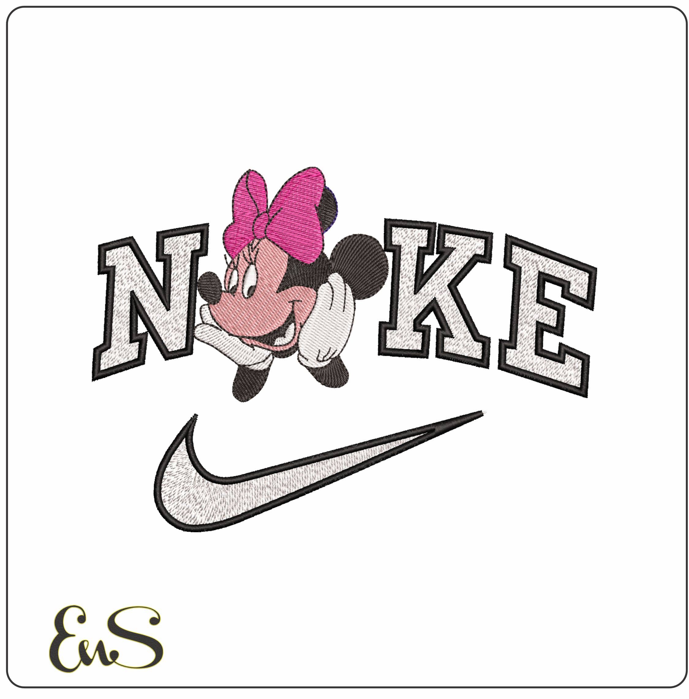 Nike Minnie Mouse posing in Hands- Elegant embroidery design file - instant download