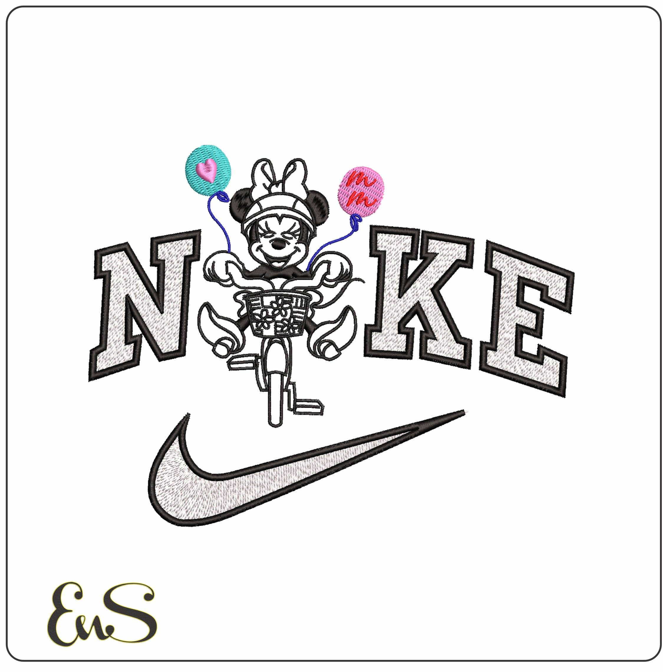 Nike Minnie Mouse riding Bike- Elegant embroidery design file - instant download