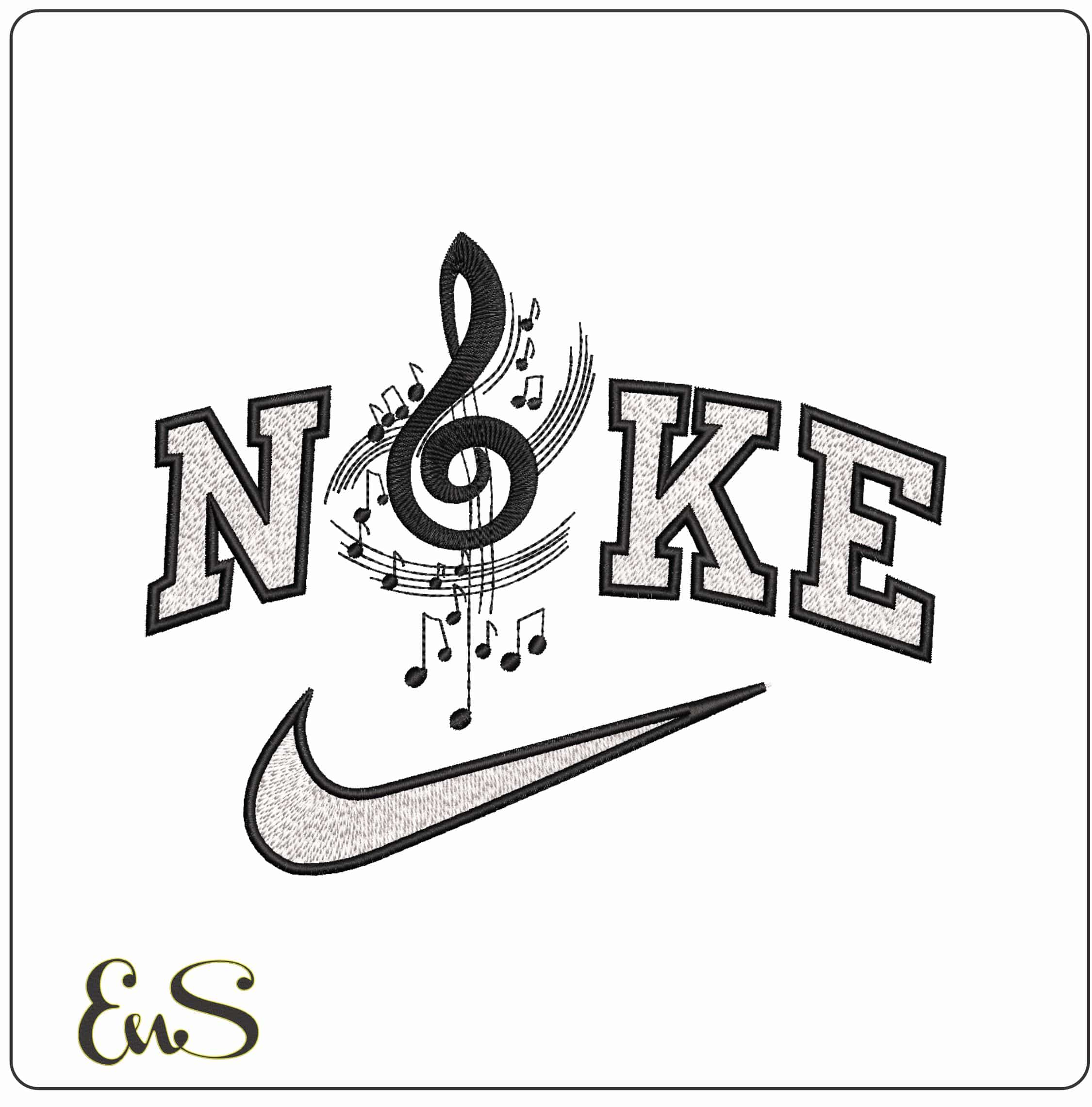 Nike Musical Clef and Notes- Elegant embroidery design file - instant download