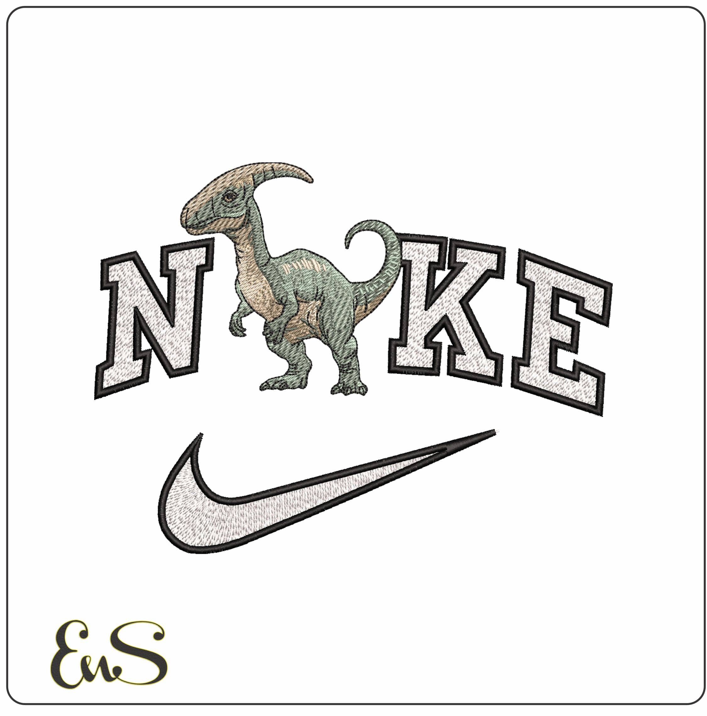 Nike Parasaurolophus Dinosaur- Elegant embroidery design file - instant download