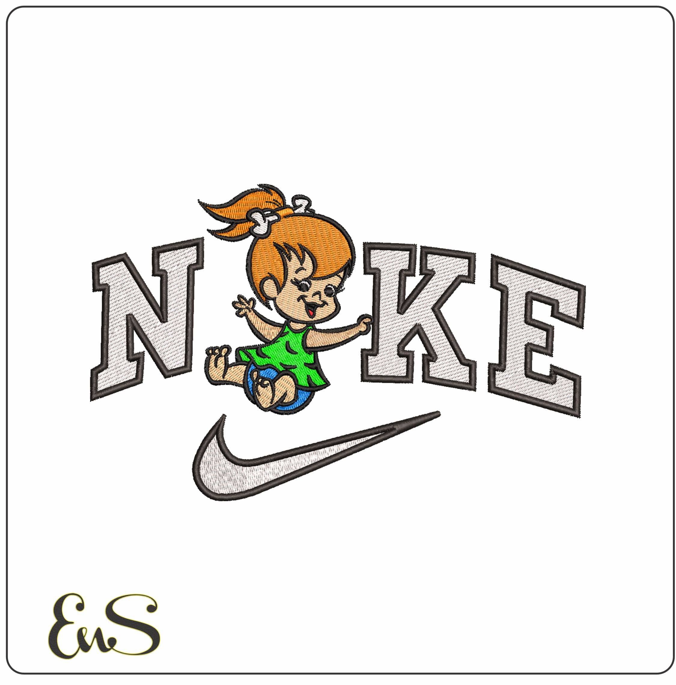 Nike Pebbles The Flinstones- Elegant embroidery design file - instant download