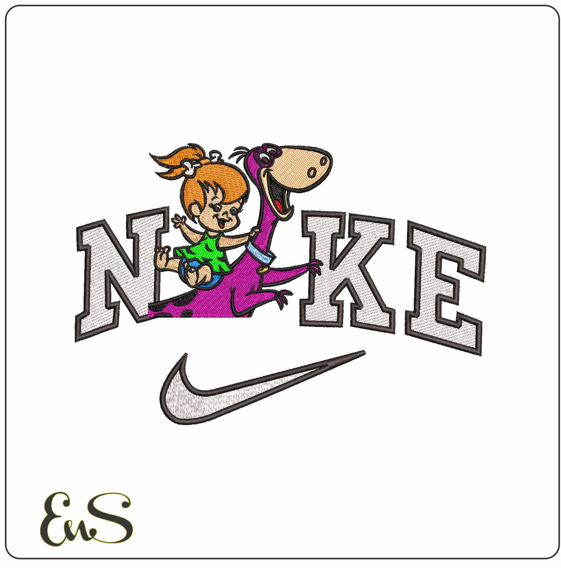 Nike Pebbles and Dino The Flinstones- Elegant embroidery design file - instant download