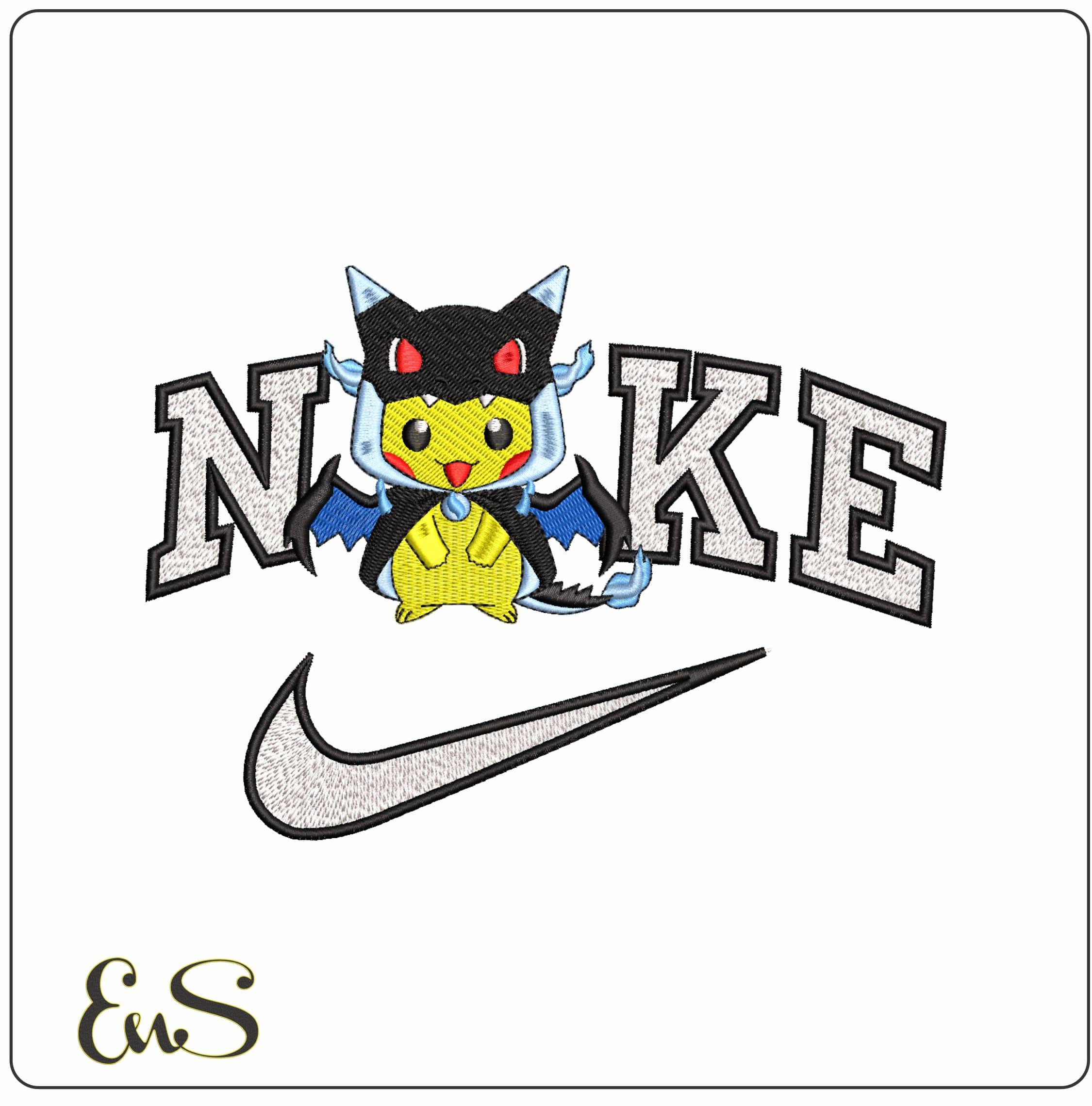 Nike Pikachu Charizard Pokemon Amine- Elegant embroidery design file - instant download