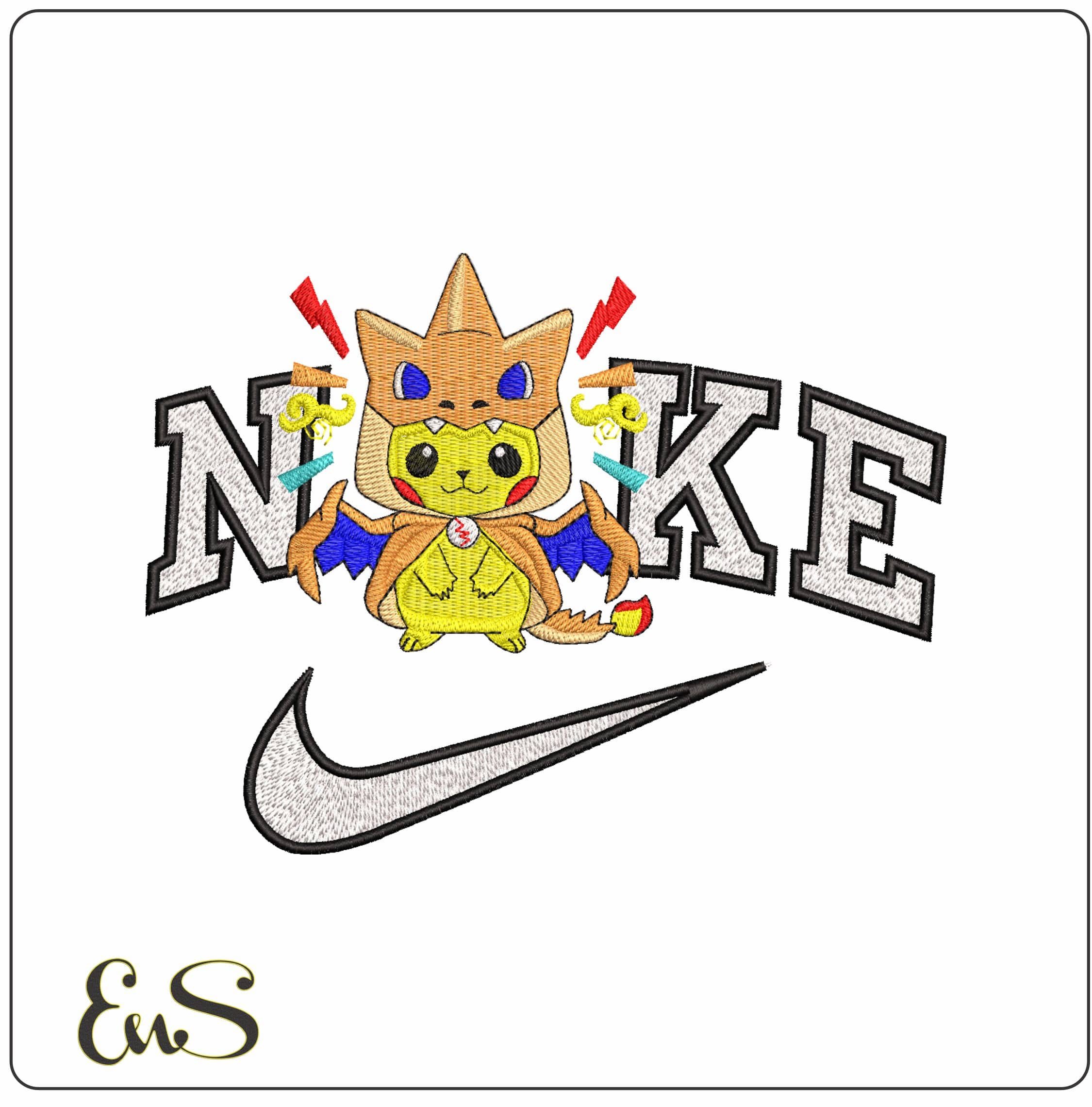 Nike Pikachu Charizard symbols Pokemon Amine- Elegant embroidery design file - instant download