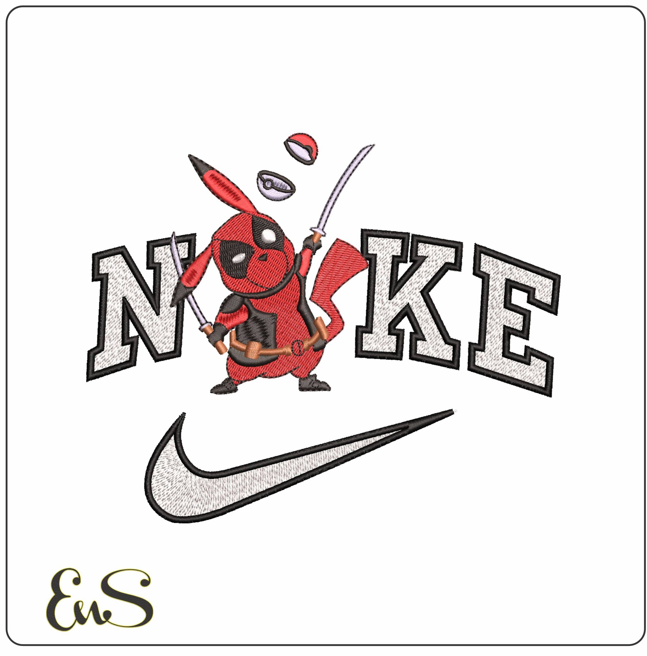 Nike Pikachu Deadpool Pokemon Amine- Elegant embroidery design file - instant download