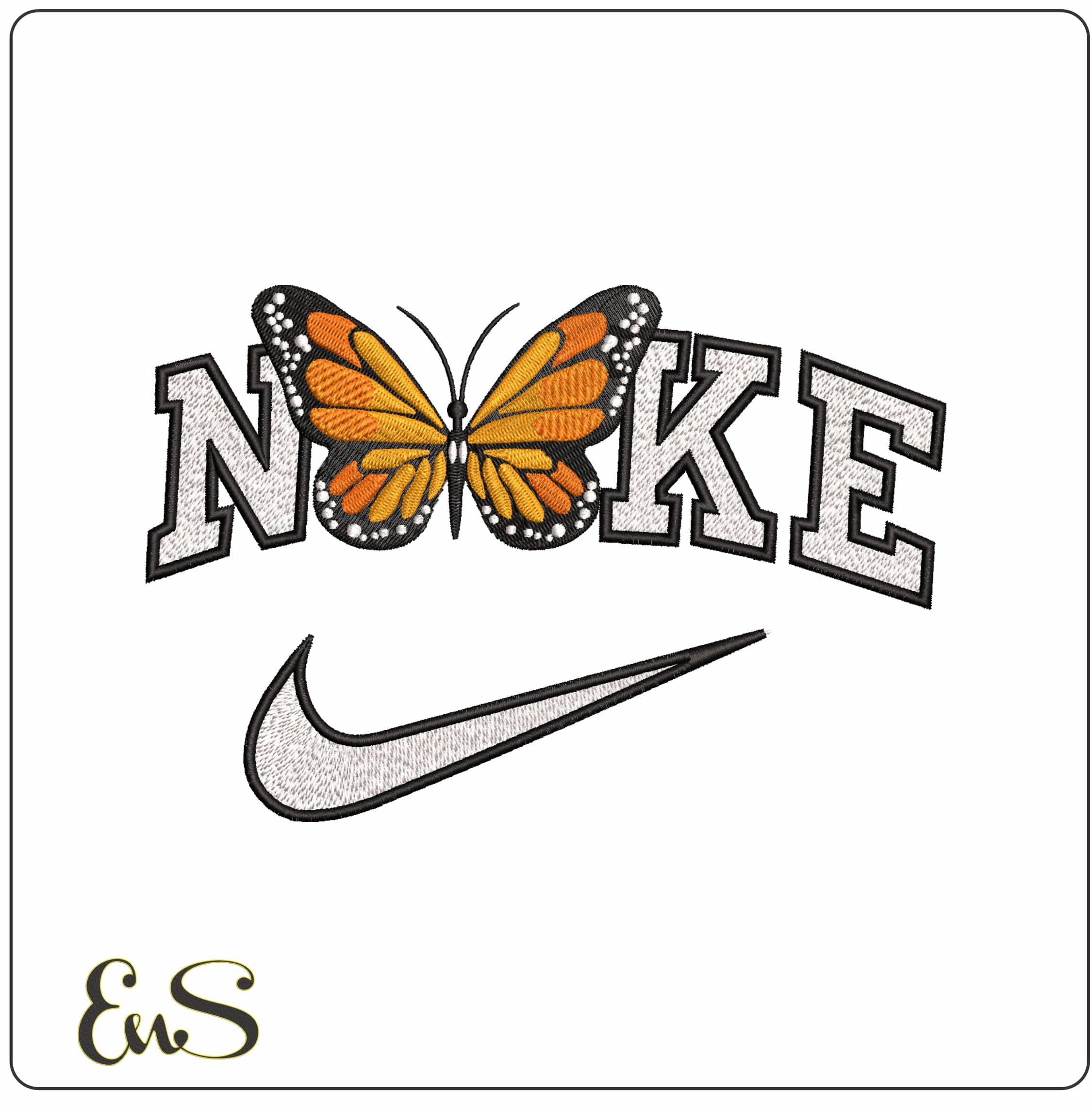 Nike Red Admiral Butterfly- Elegant embroidery design file - instant download