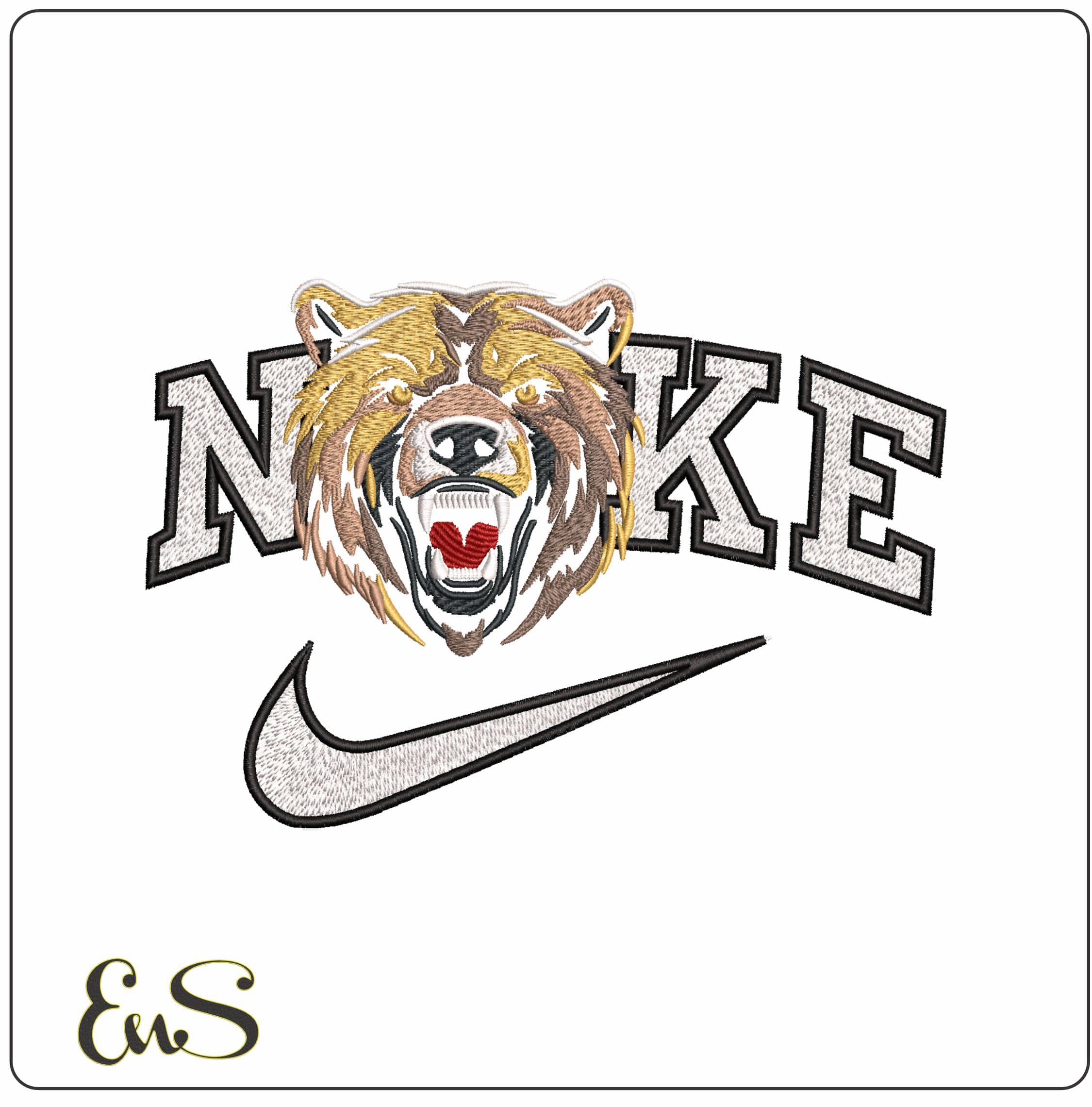Nike Roaring Angry Bear no Background- Elegant embroidery design file - instant download