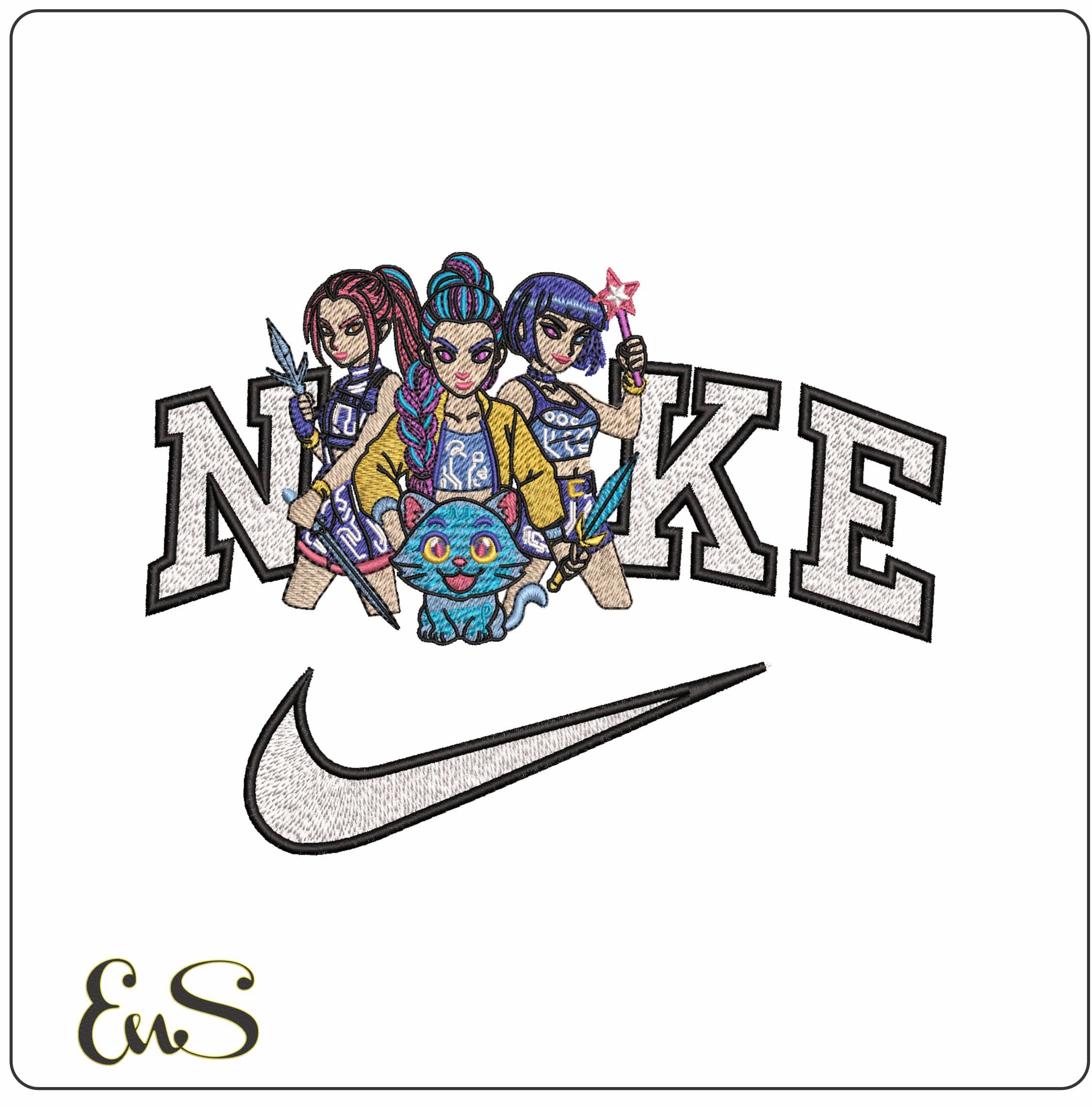 Nike Rumi Mira Zoey HUNTRIX Demon Hunter K Pop- Elegant embroidery design file - instant download