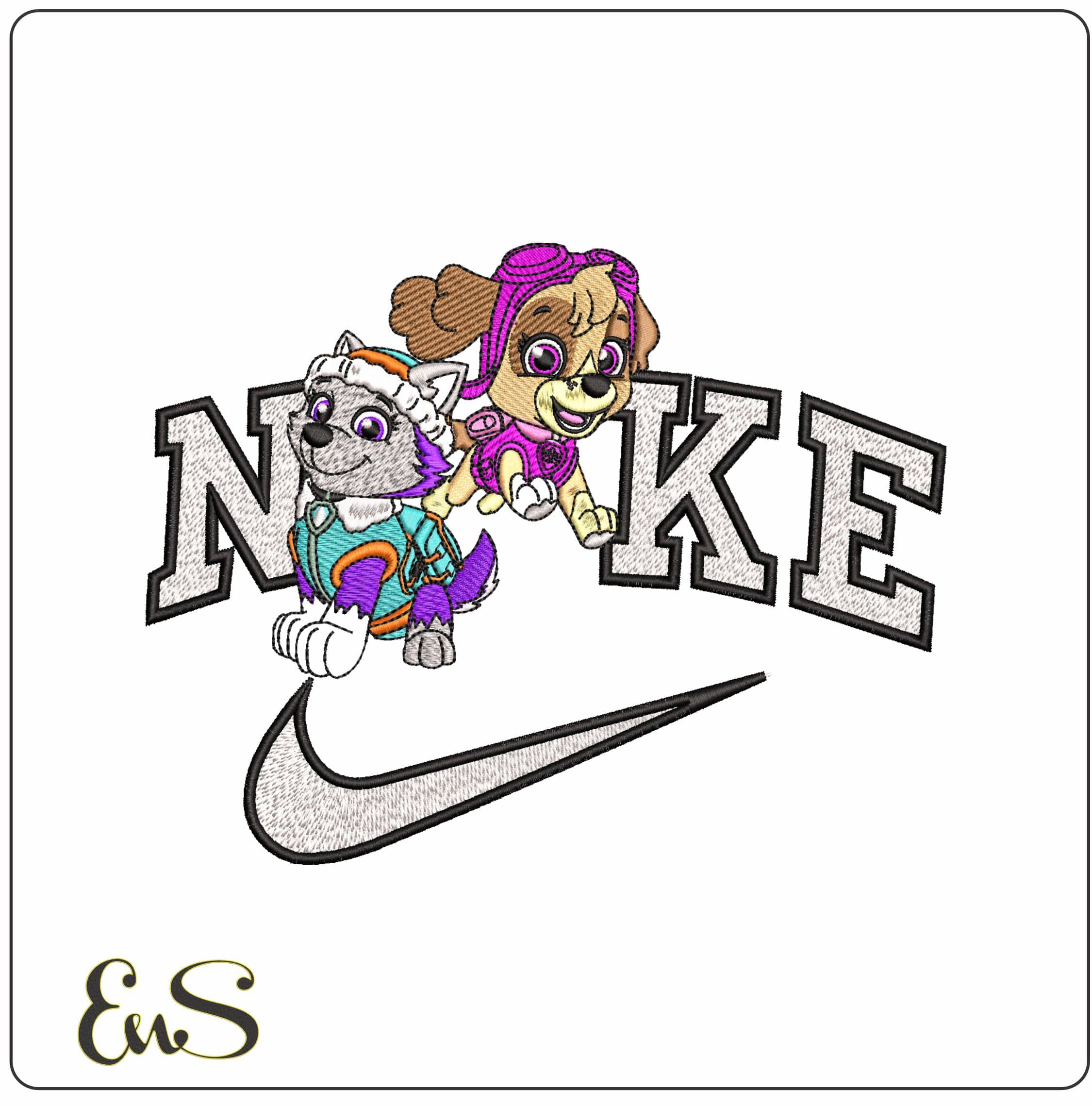 Nike Skye and Everest Paw Patrol - Elegant embroidery design file - instant download