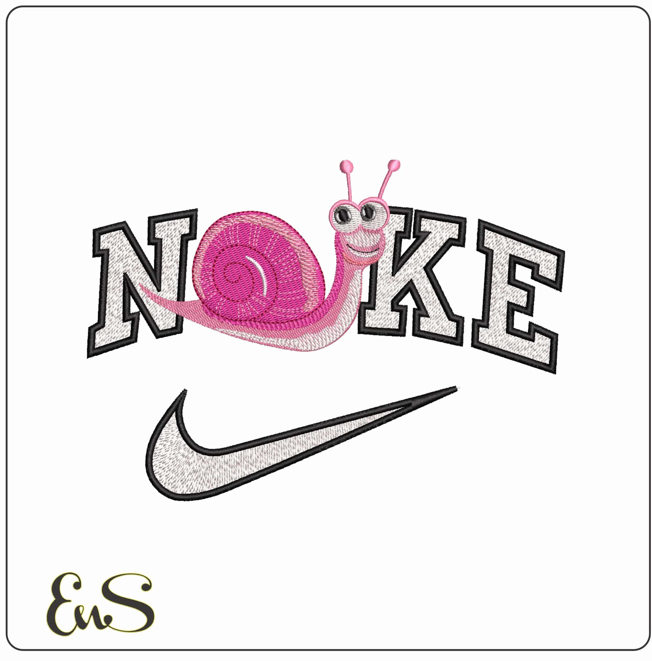 Nike Snail Smiling with Boggle eyes- Elegant embroidery design file - instant download