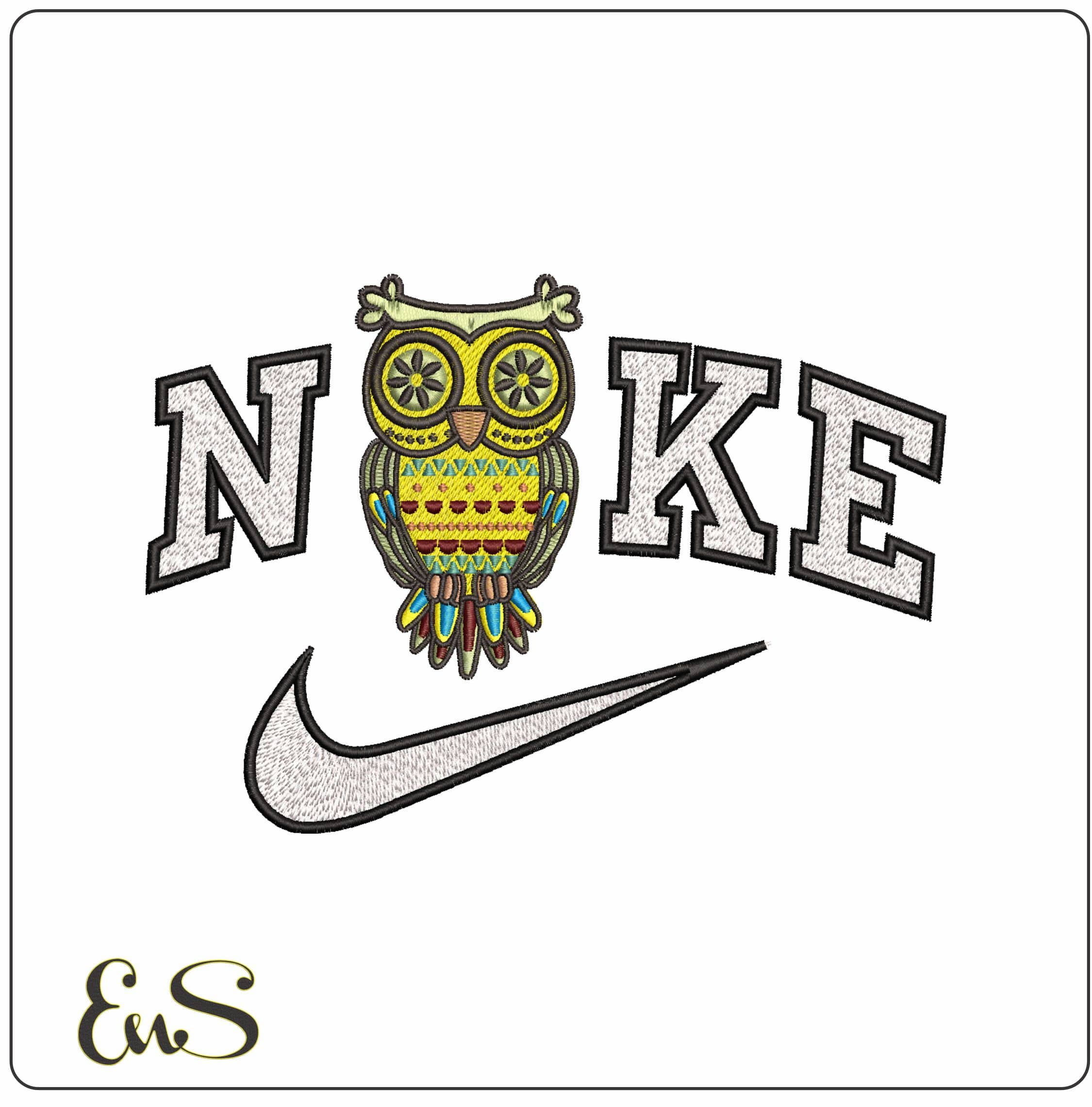 Nike Summer Owl- Elegant embroidery design file - instant download