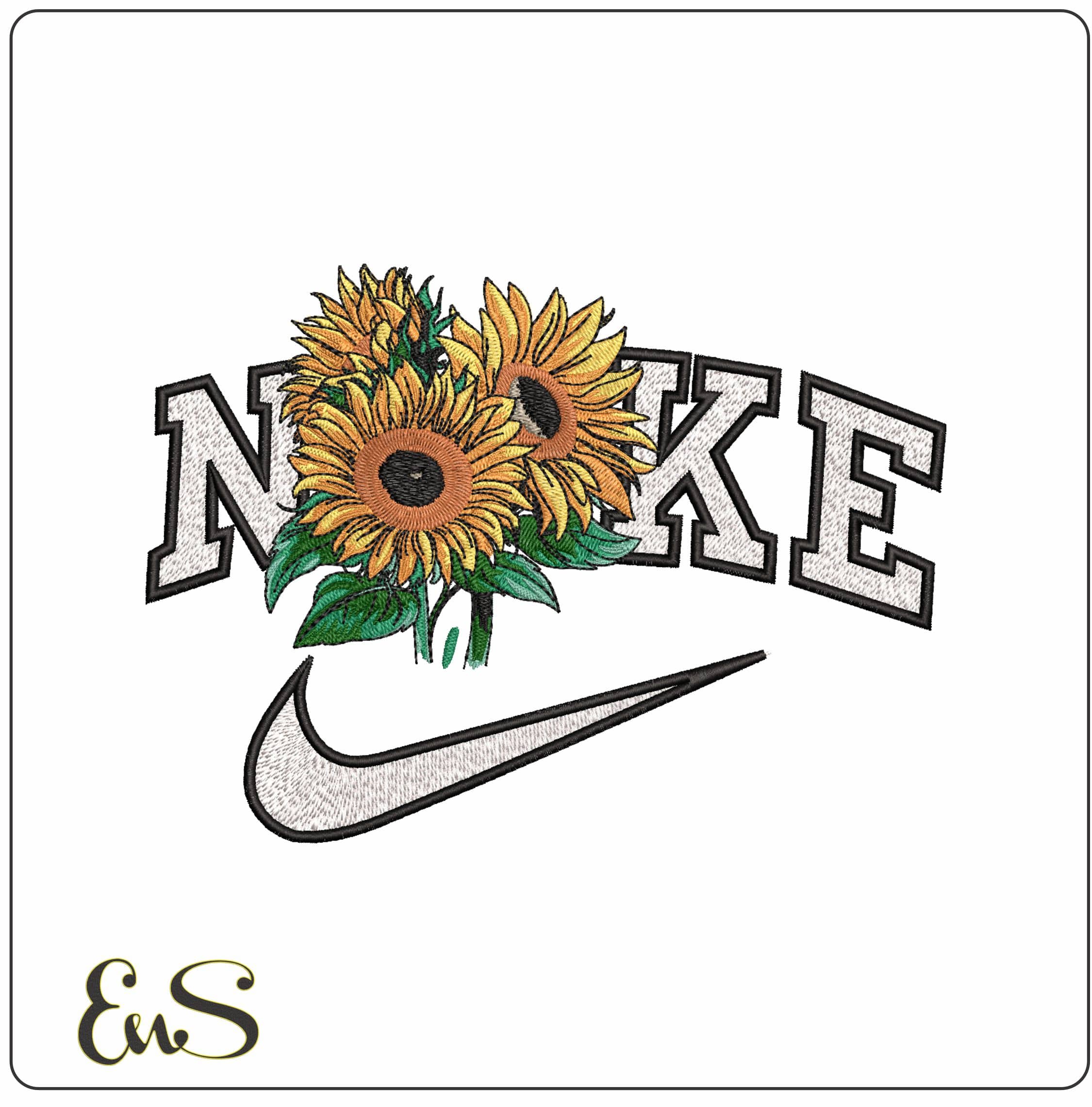 Nike Sunflowers- Elegant embroidery design file - instant download