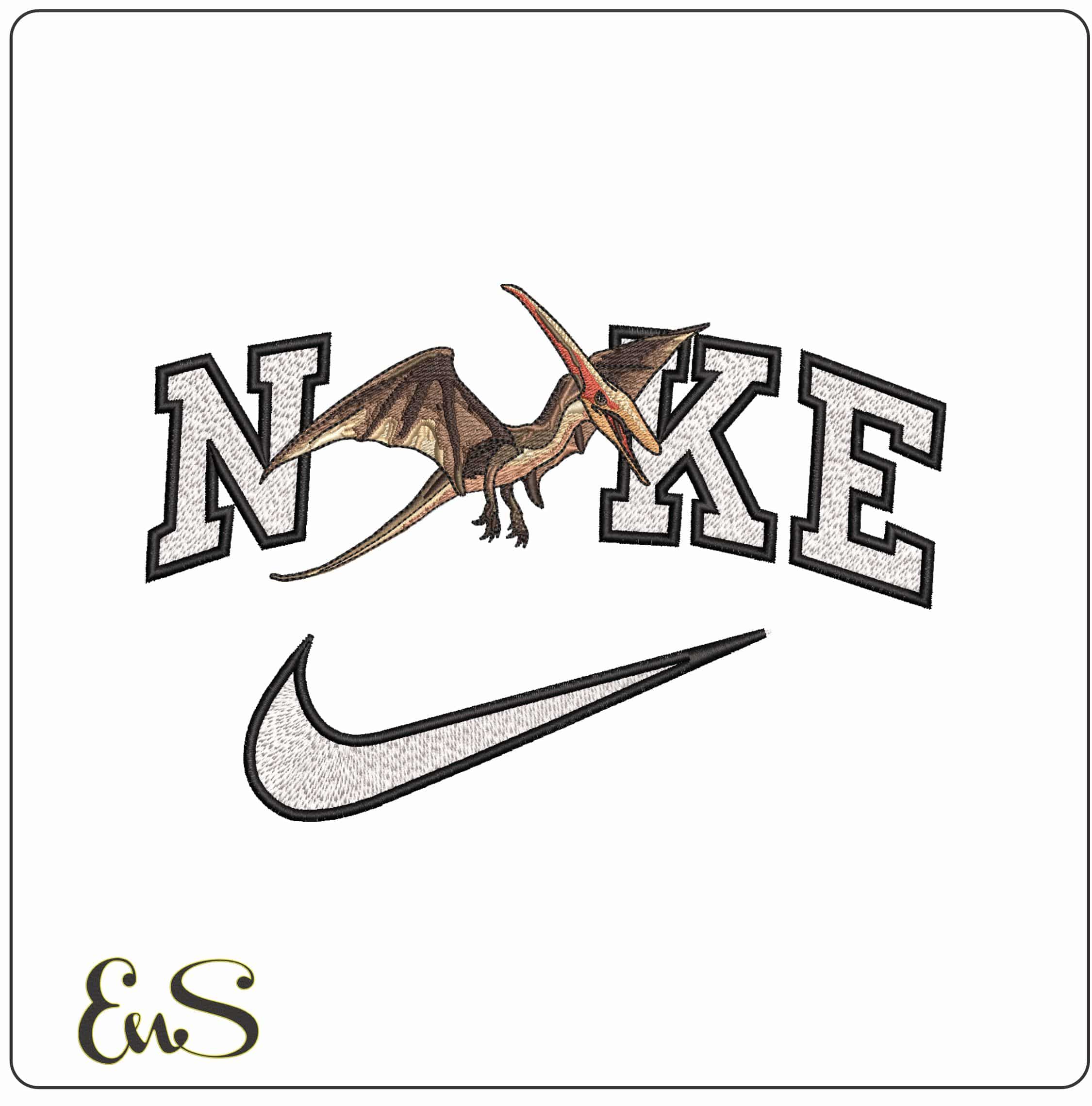 Nike Terradactyl Swooping Dinosaur- Elegant embroidery design file - instant download