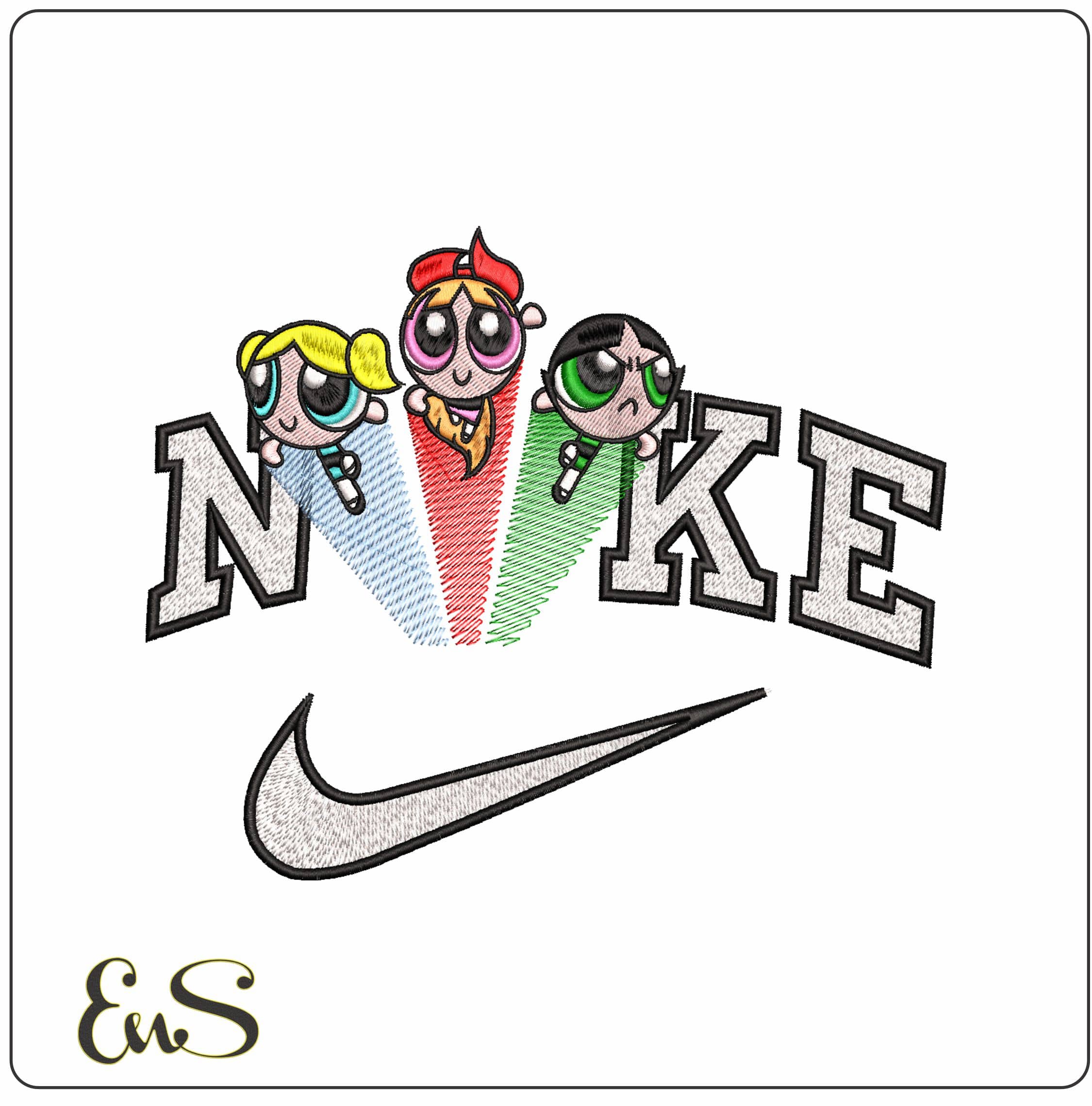 Nike The Powerpuff Girls streak- Elegant embroidery design file - instant download