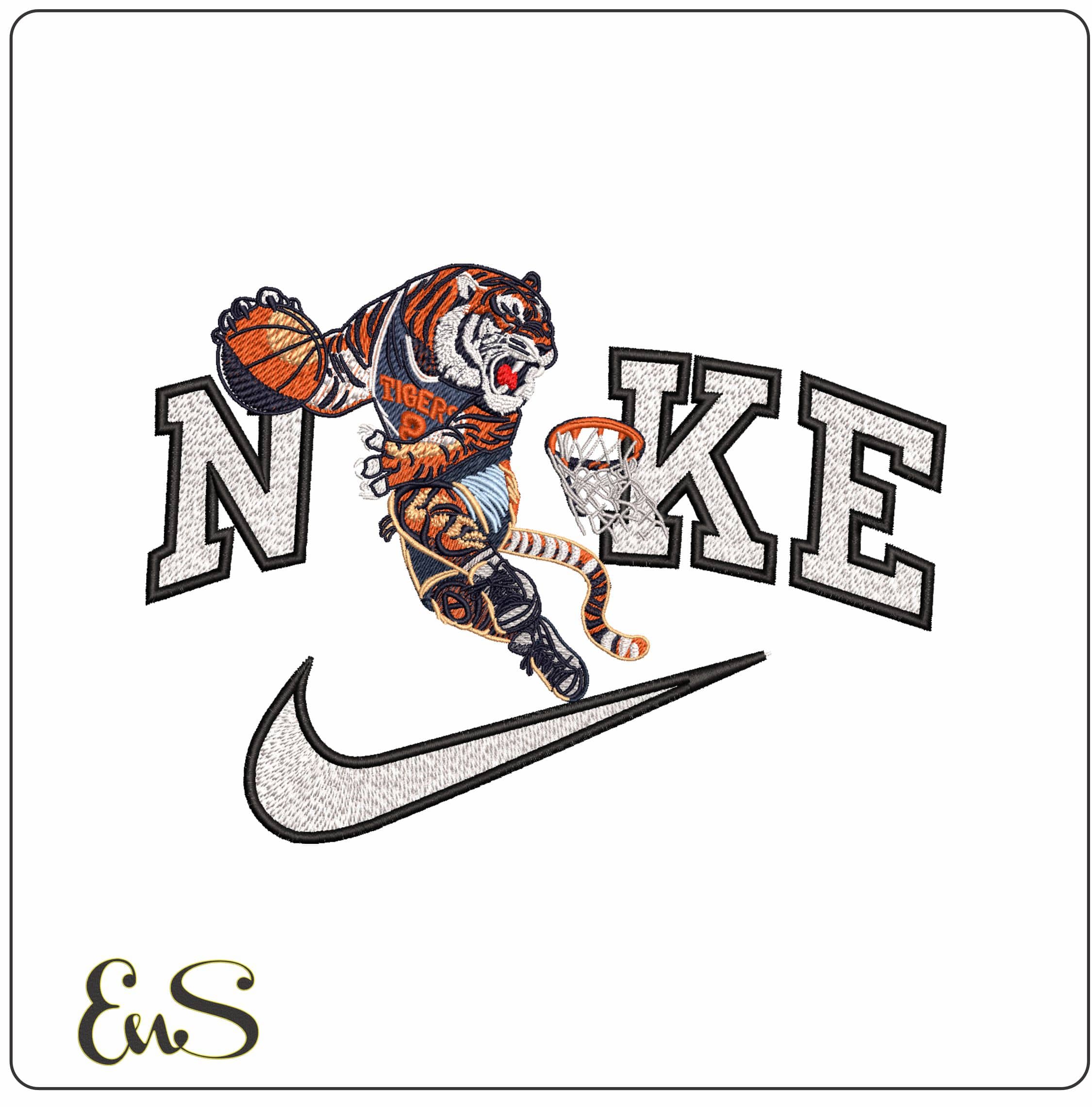 Nike Tigers Basketball Dunk- Elegant embroidery design file - instant download