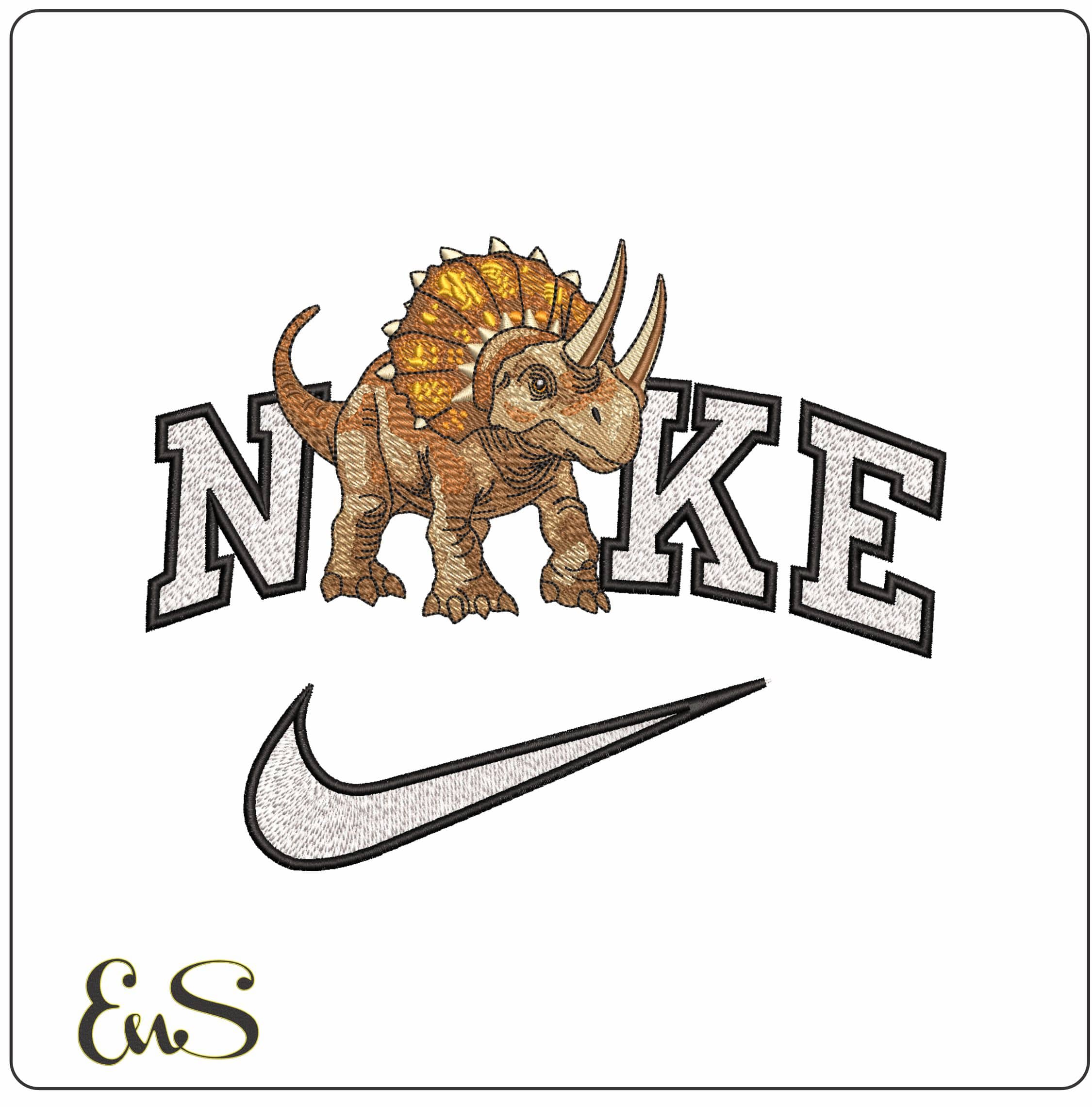 Nike Triceratops Dinosaur- Elegant embroidery design file - instant download