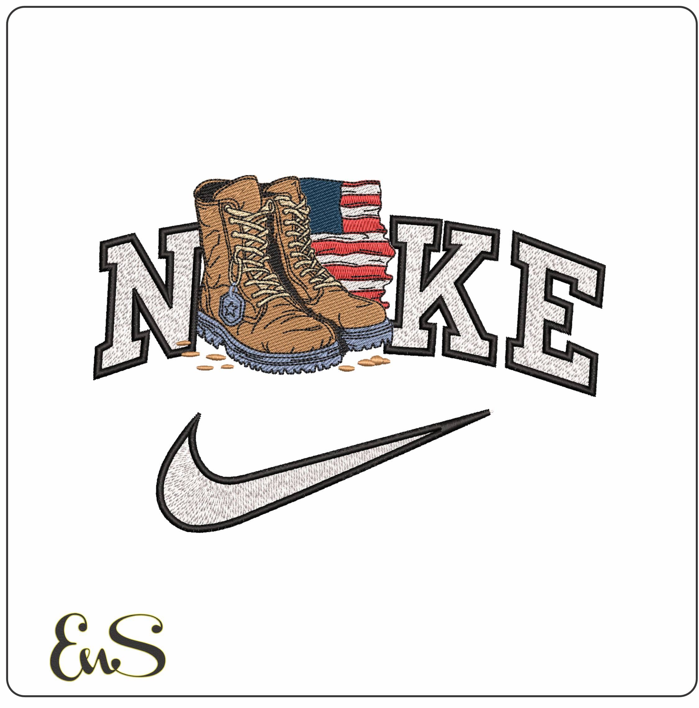 Nike USA Flag and Army Boots- Elegant embroidery design file - instant download