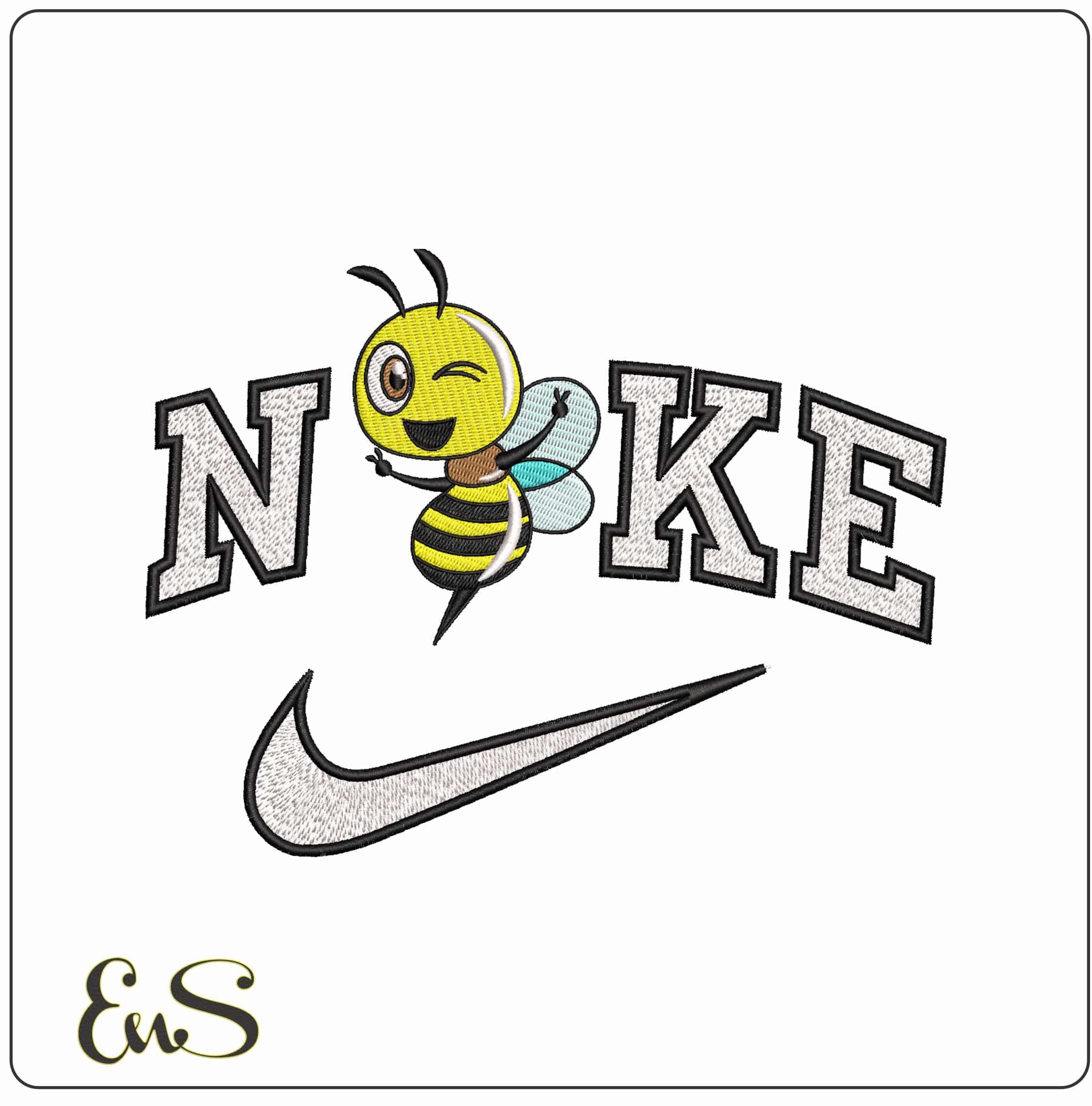 Nike Winking Bee- Elegant embroidery design file - instant download