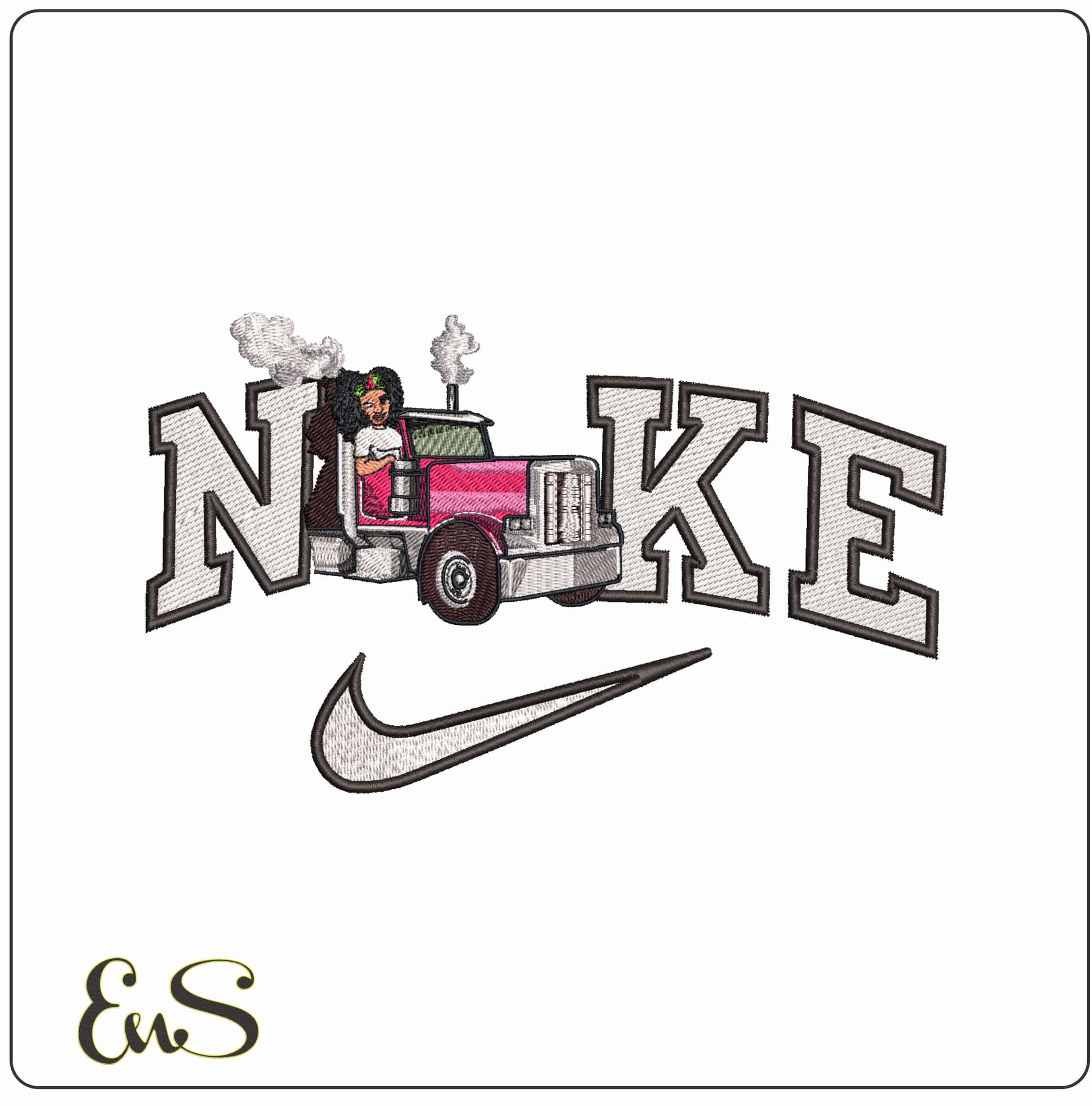 Nike Woman in truck trough wall- Elegant embroidery design file - instant download