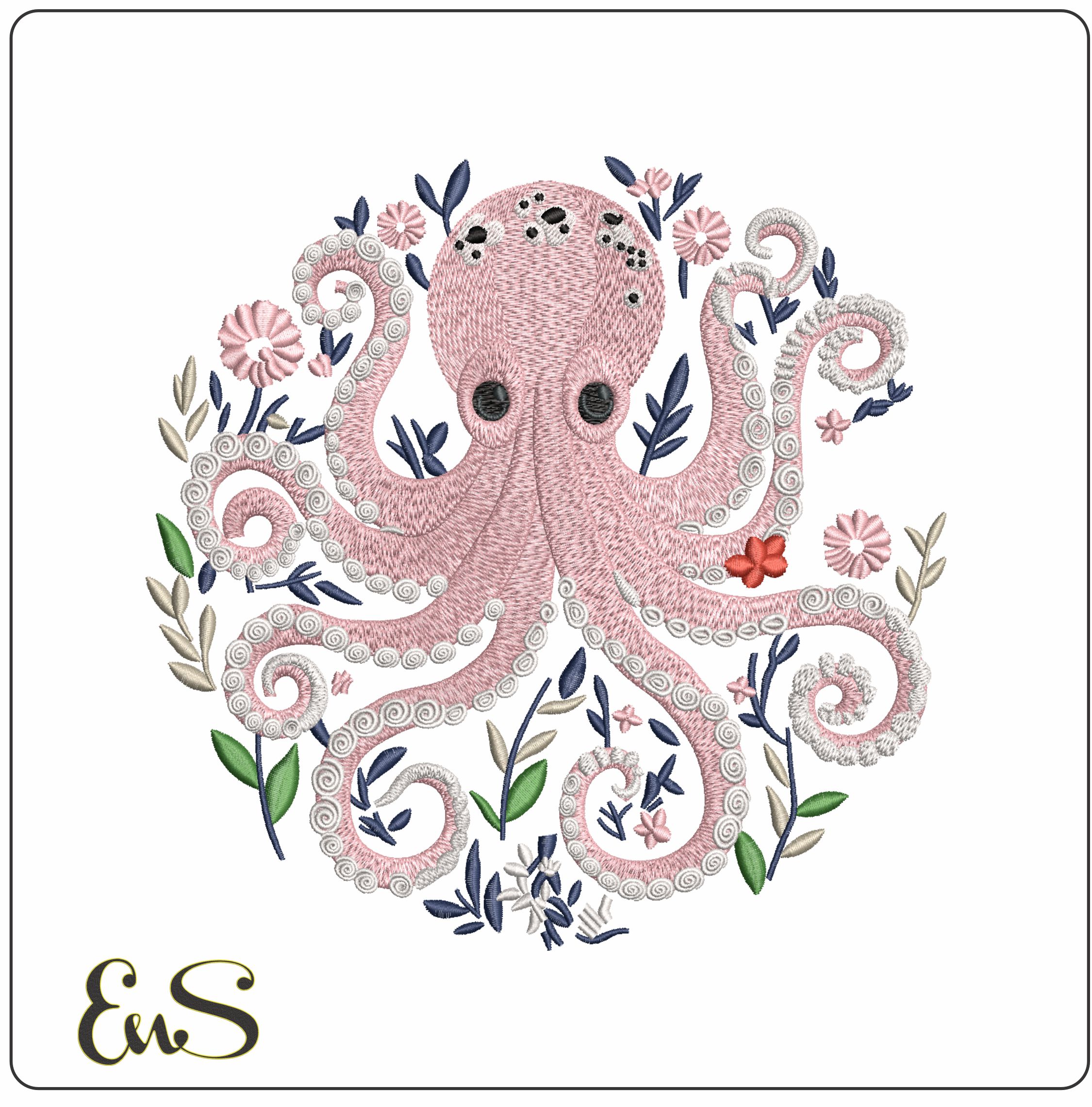 Octopus- Elegant embroidery design file - instant download