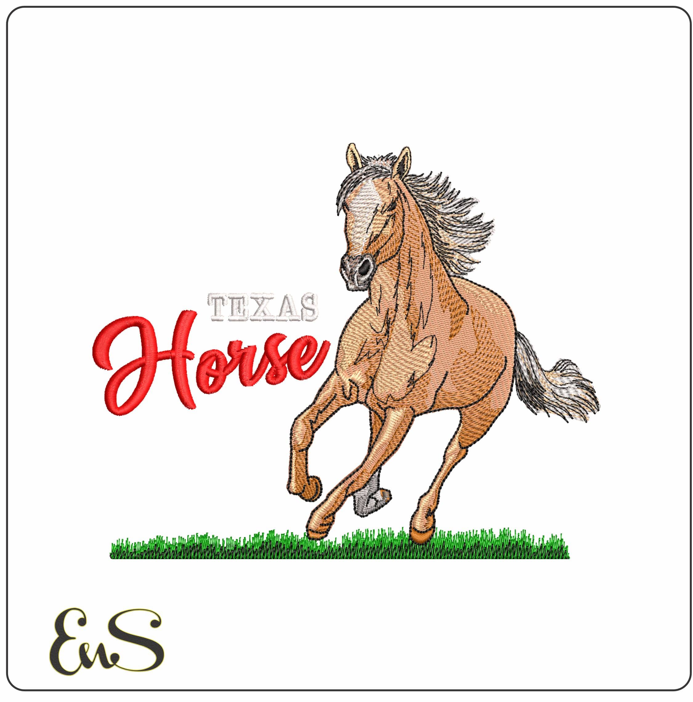 Palomino Texas Horse with Name- Elegant embroidery design file - instant download