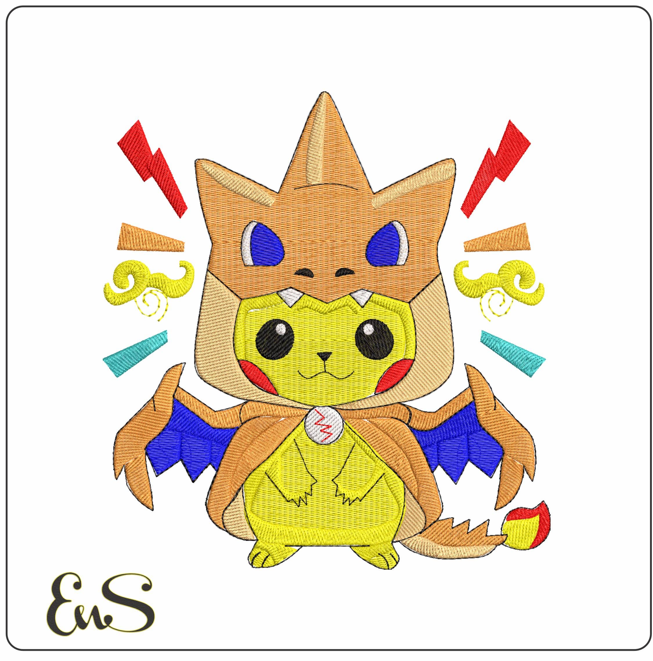 Pikachu Charizard symbols Pokemon Amine- Elegant embroidery design file - instant download