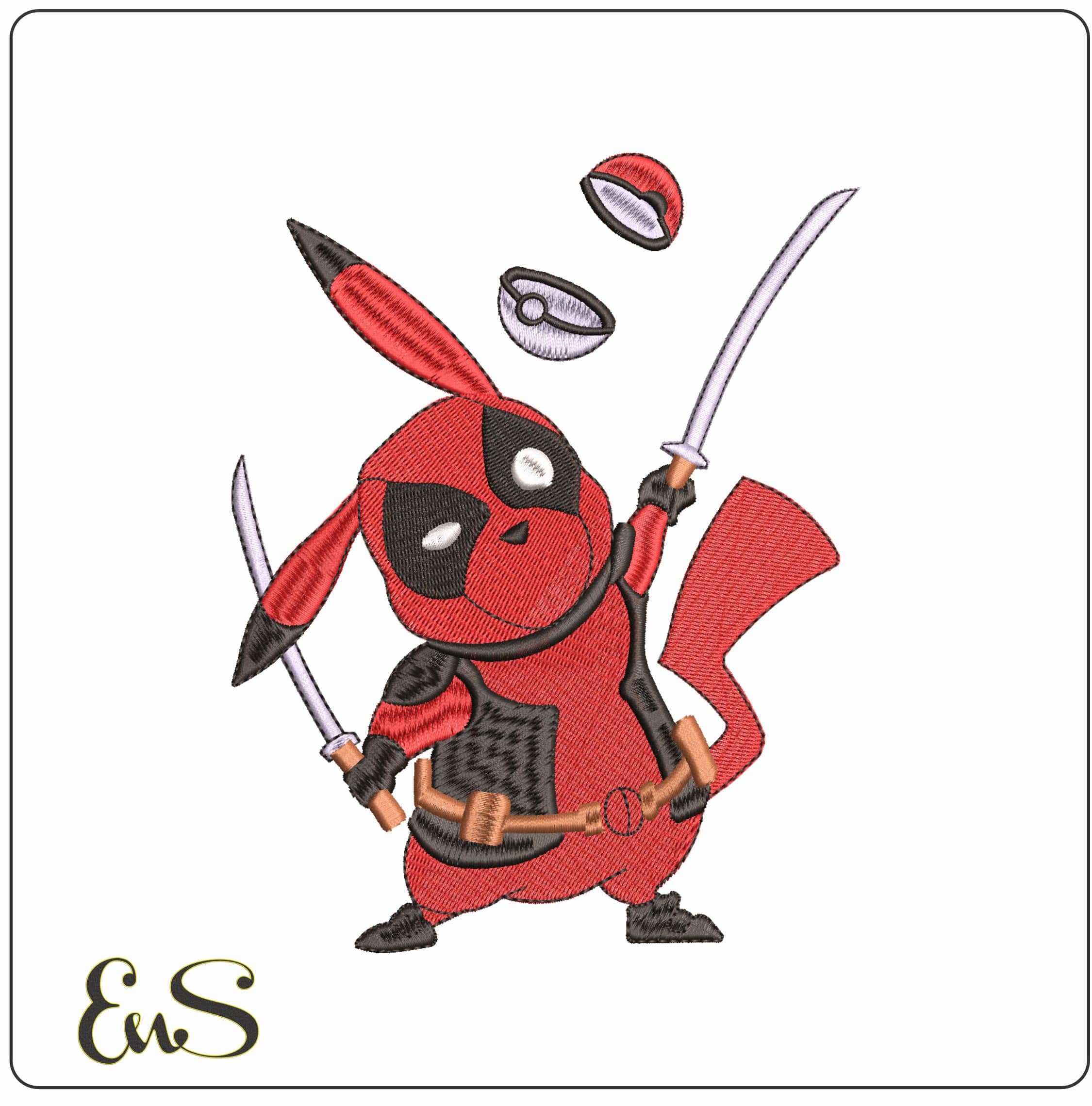 Pikachu Deadpool Pokemon Amine- Elegant embroidery design file - instant download