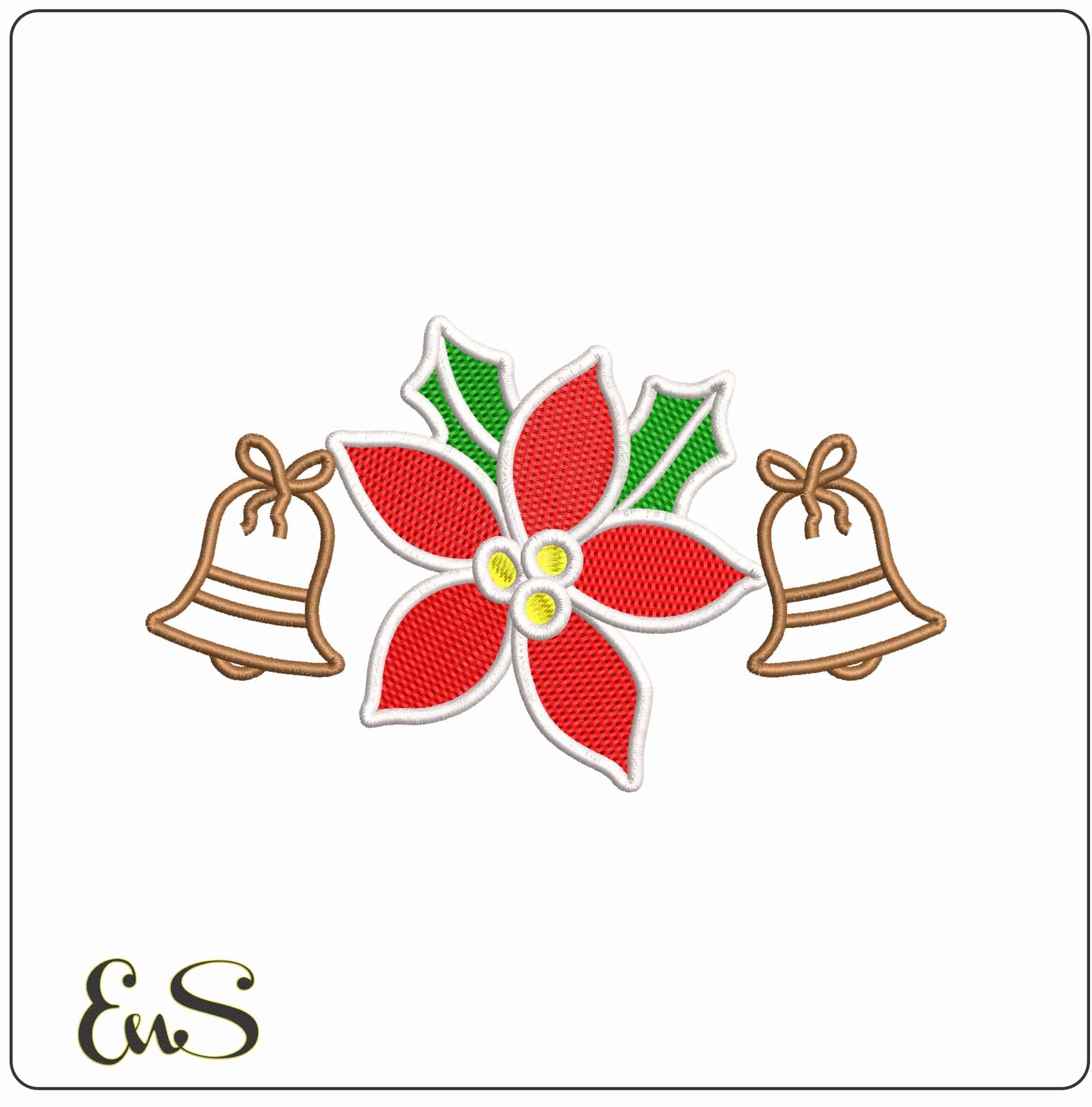 Ponsetta and Bells- Elegant embroidery design file - instant download