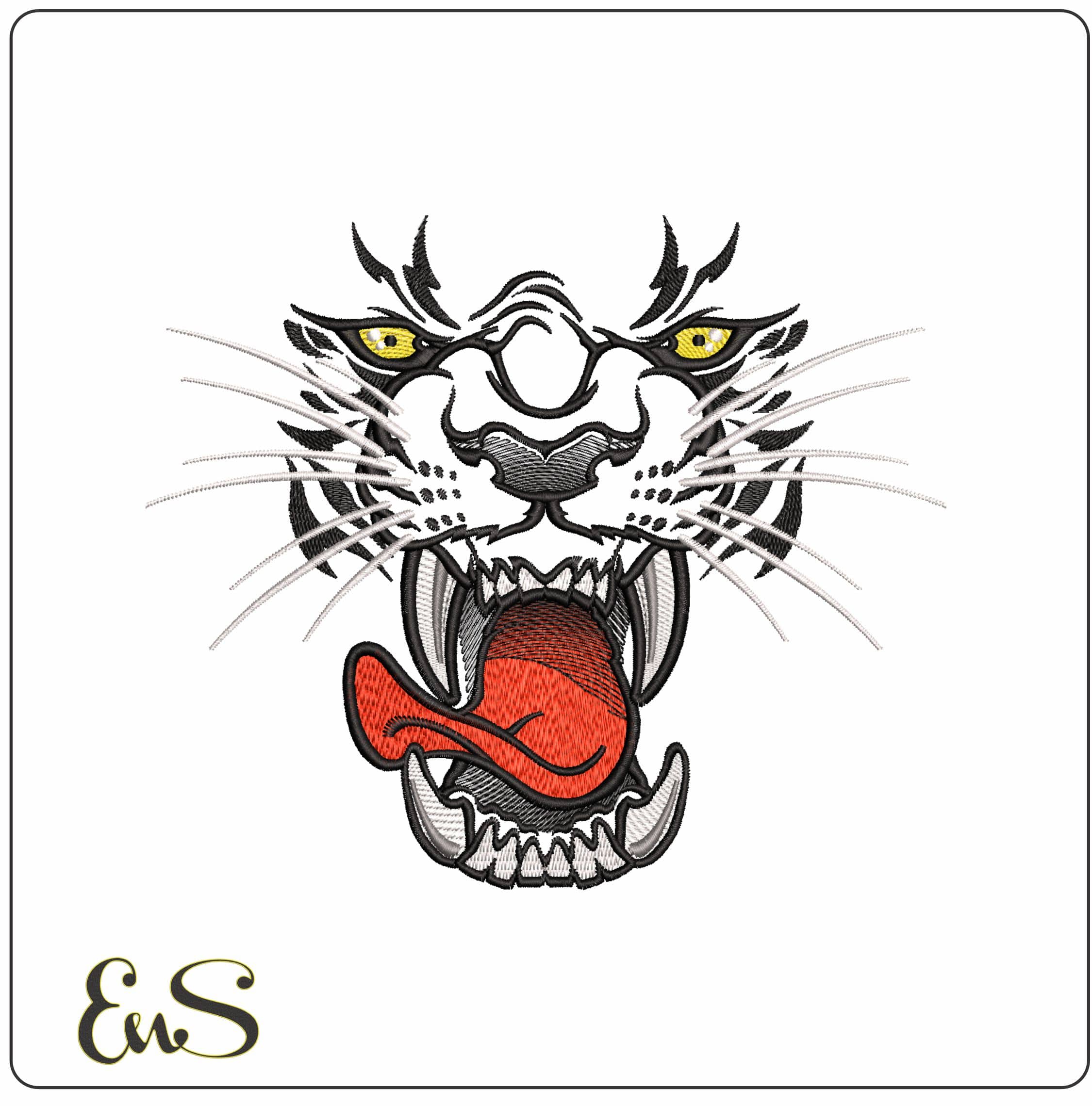 Roaring Tiger Face red Tongue- Elegant embroidery design file - instant download