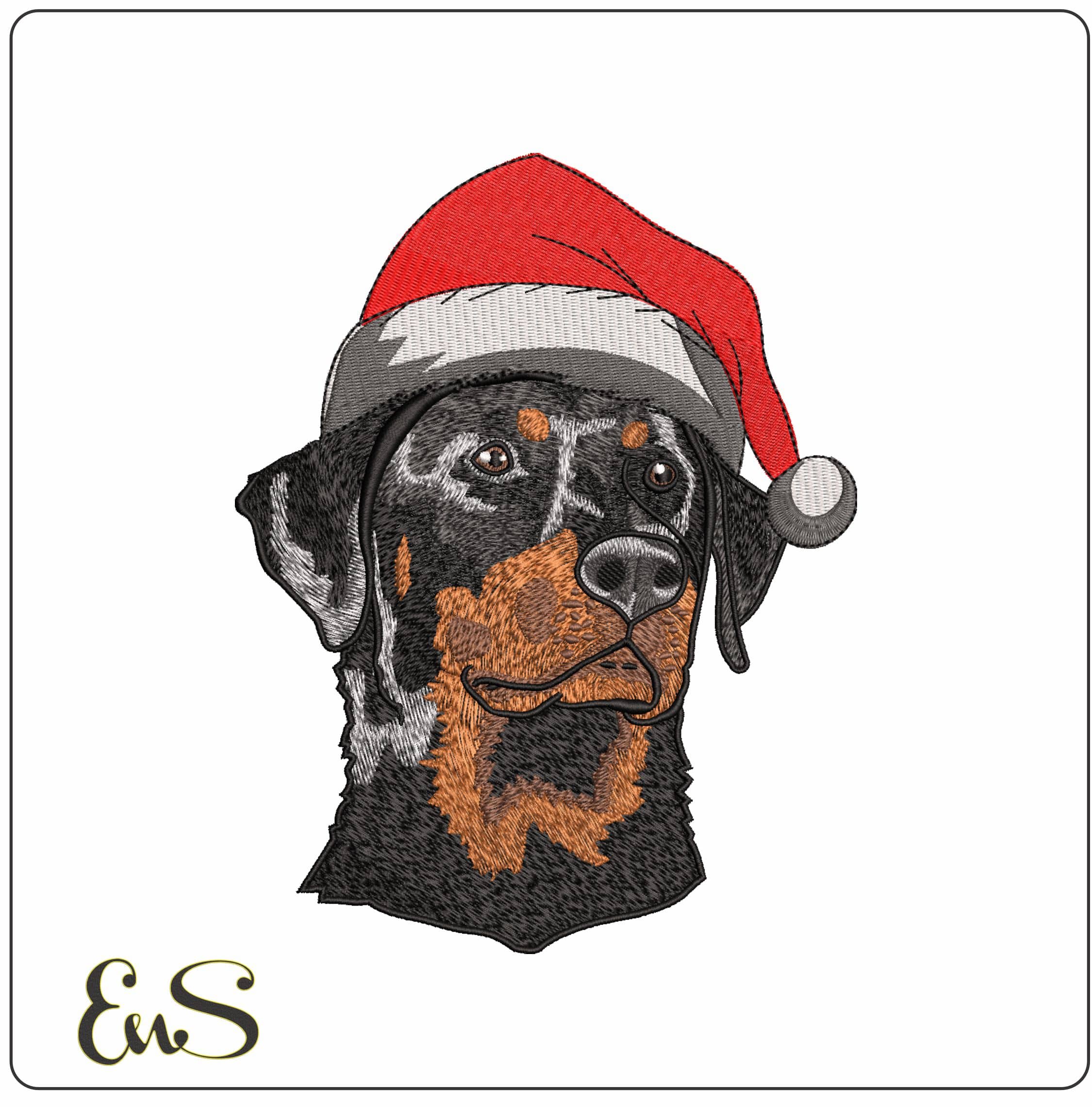 Rotweiler dog head Christmas Hat- Elegant embroidery design file - instant download
