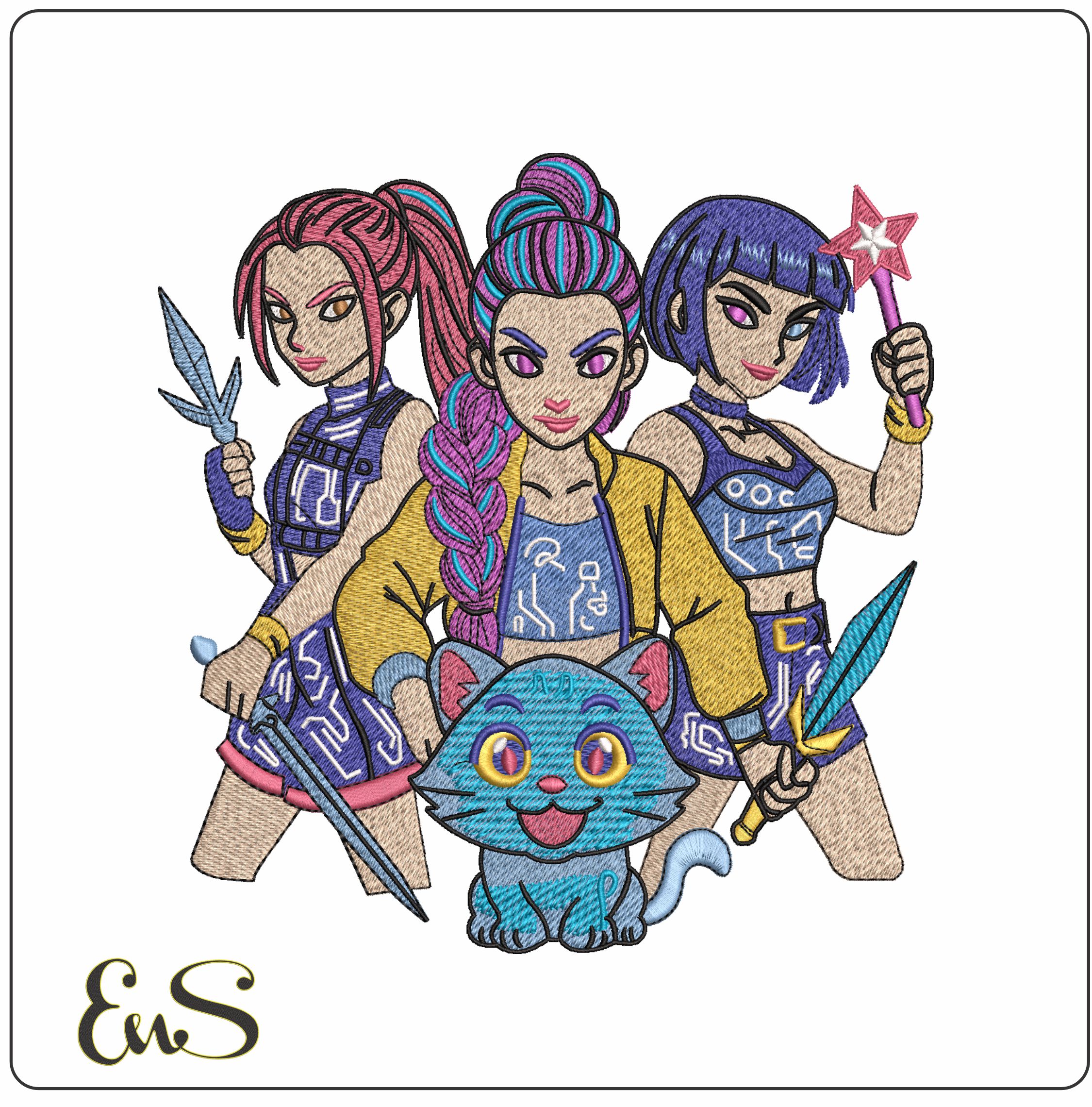 Rumi Mira Zoey HUNTRIX Demon Hunter K Pop- Elegant embroidery design file - instant download