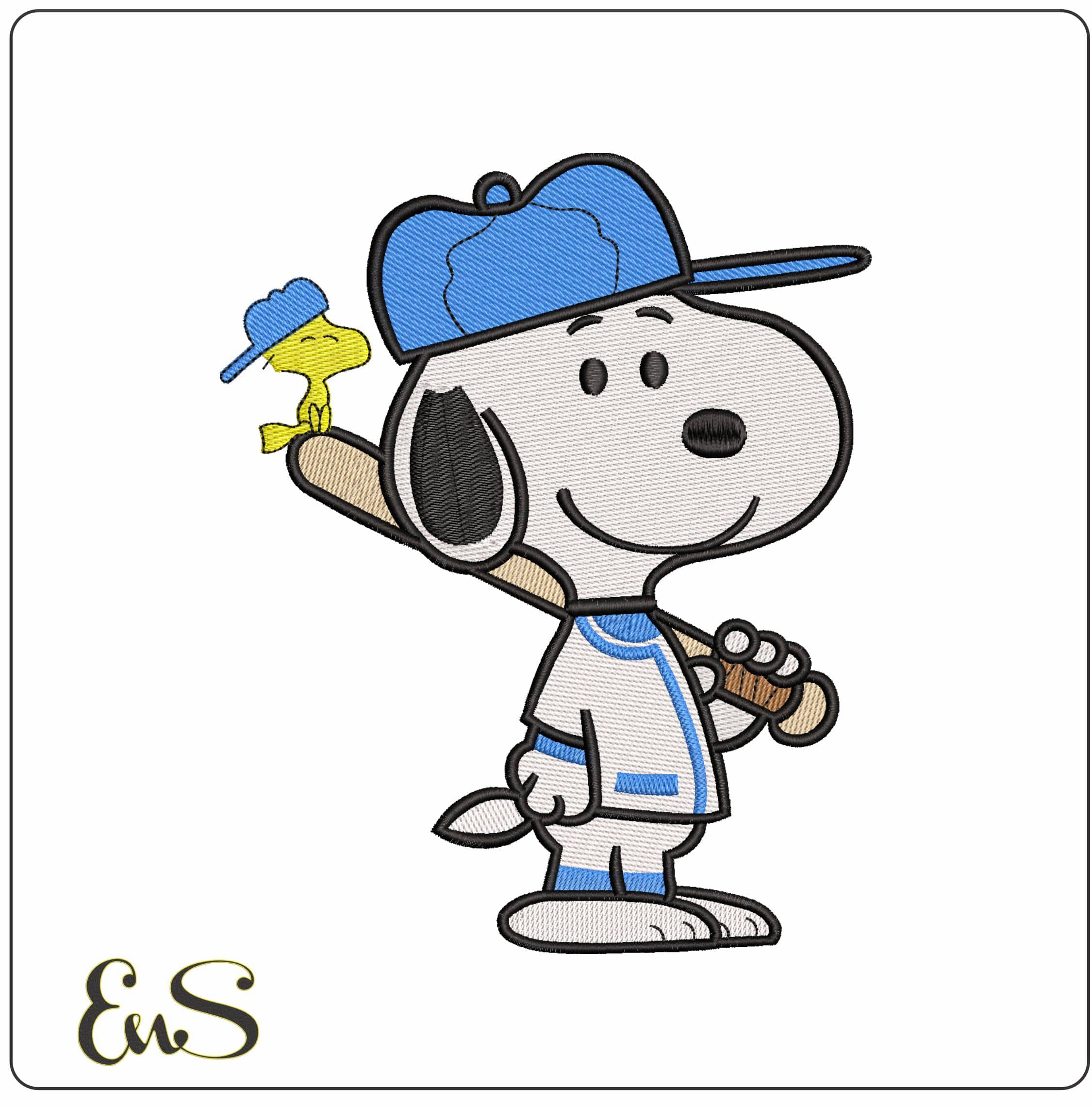 Snoop and Woodstock Baseball- Elegant embroidery design file - instant download