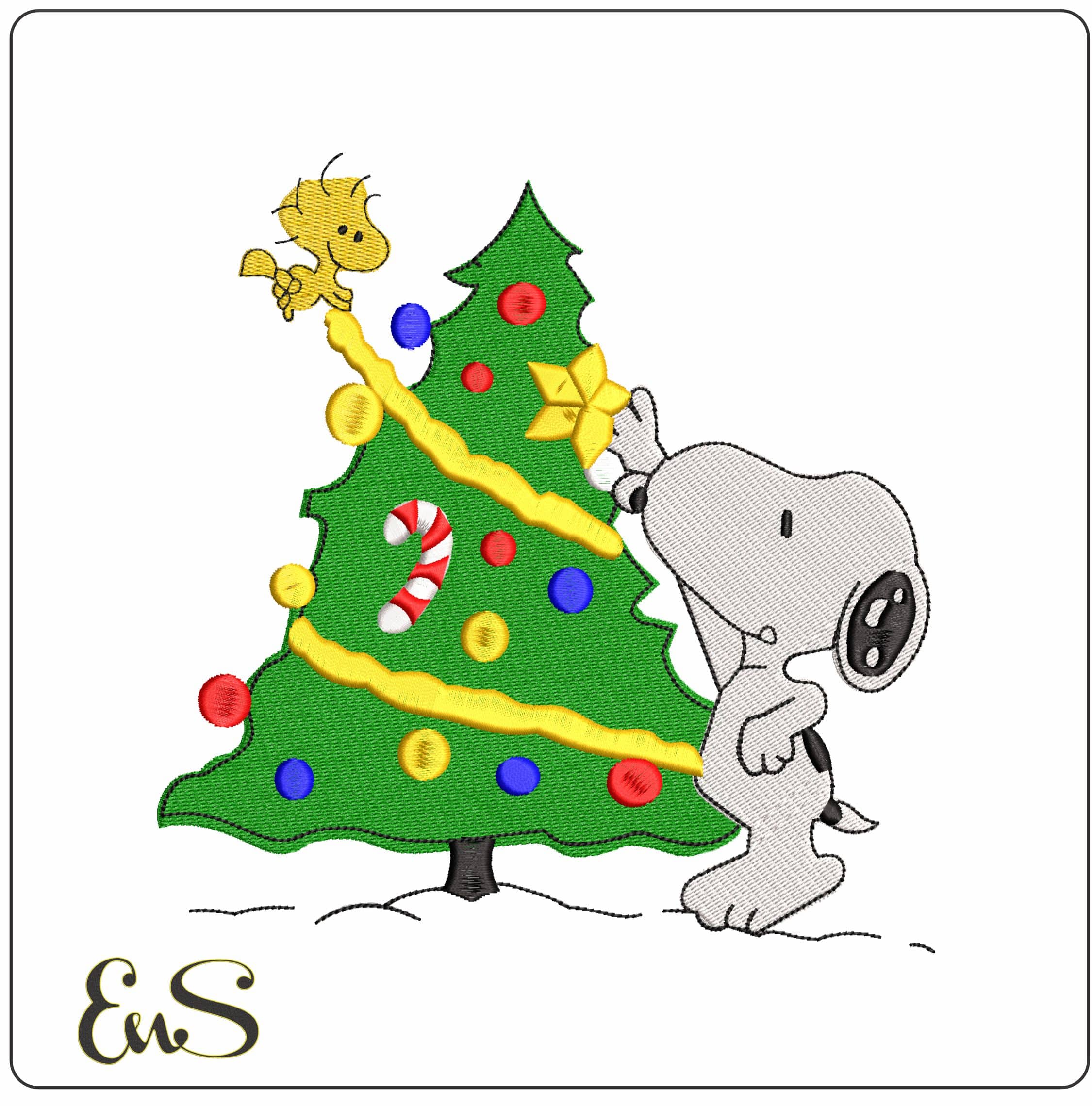 Snoopy and Woodstock Christmas Tree- Elegant embroidery design file - instant download