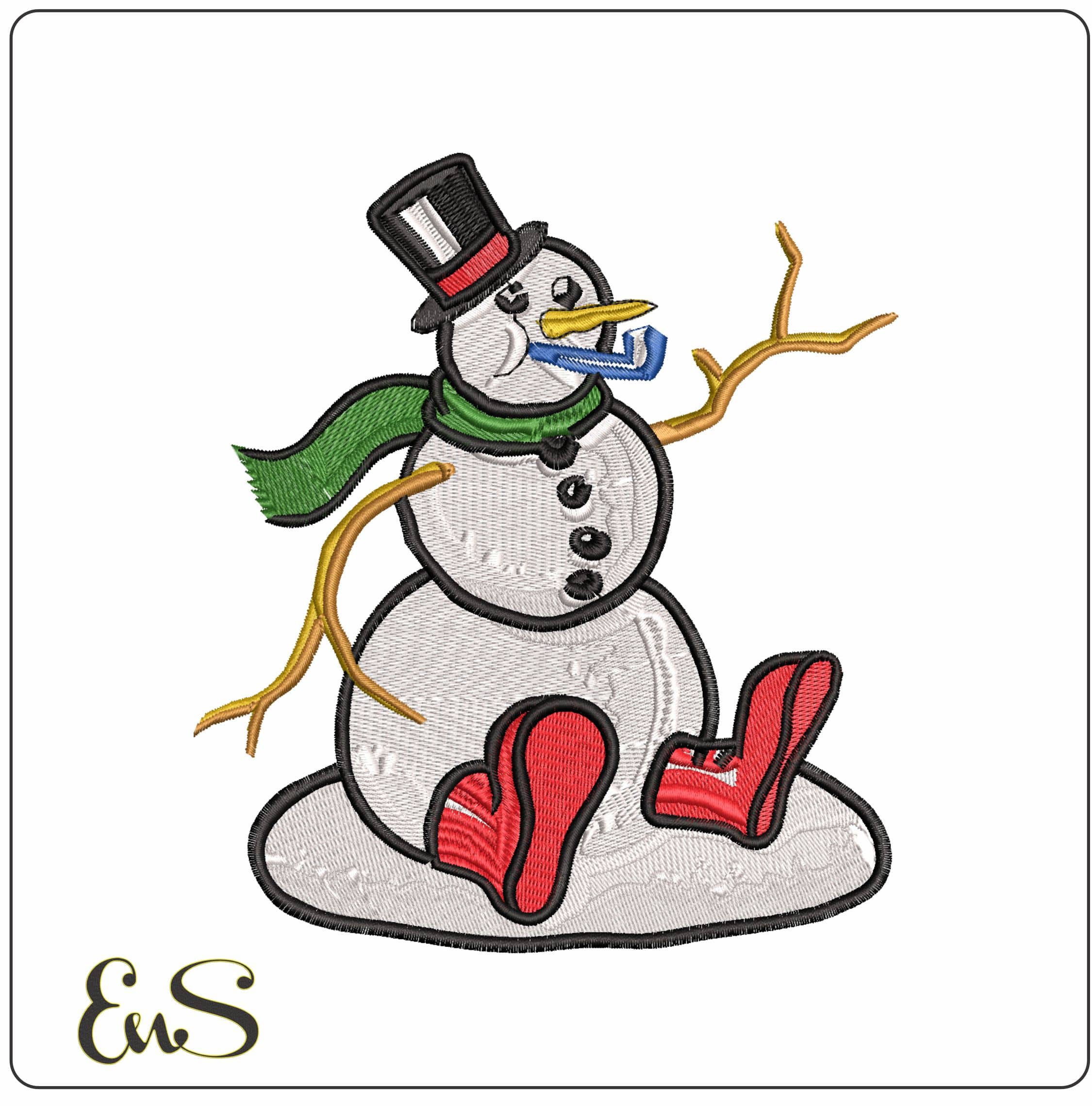 Snowman sitting down- Elegant embroidery design file - instant download