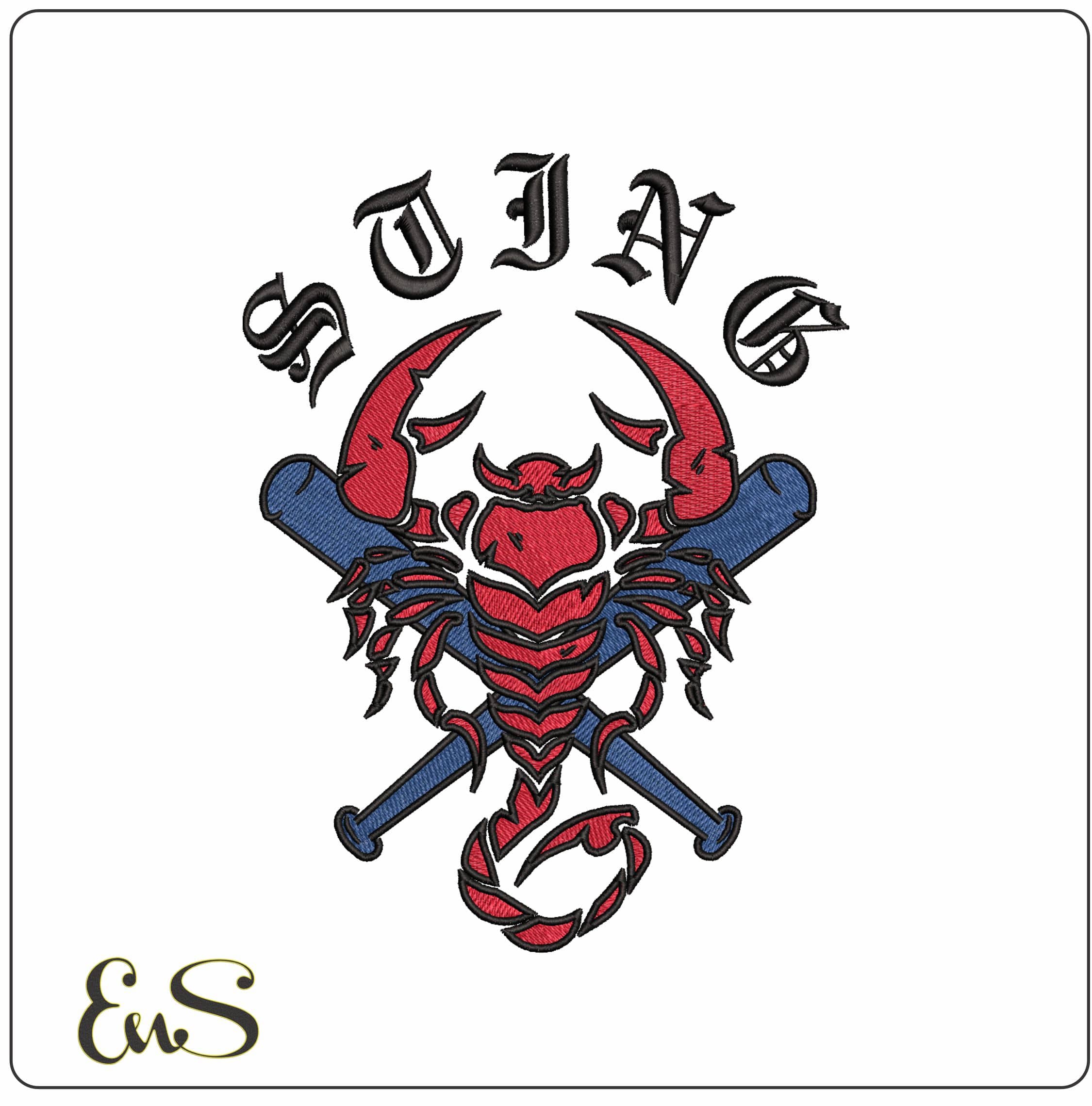 Sting Scorpion and Bats- Elegant embroidery design file - instant download