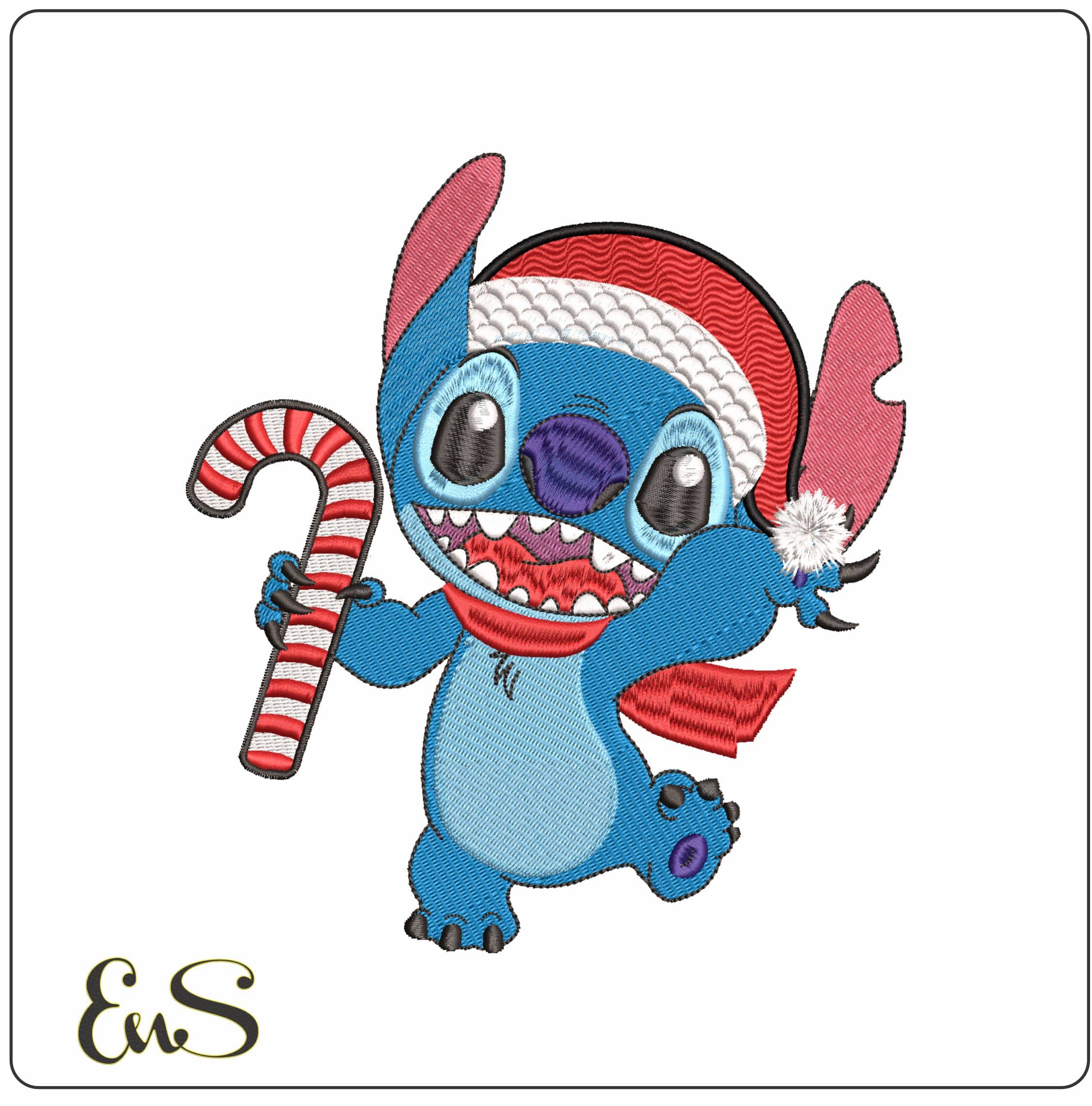Stitch Candy Cane Xmas hat- Elegant embroidery design file - instant download