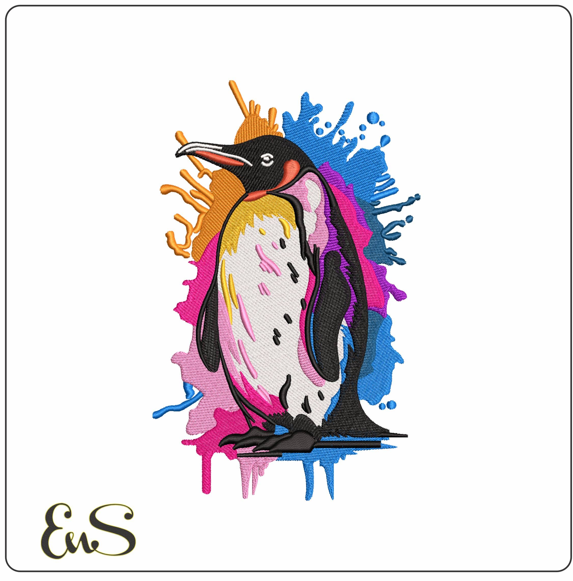 Stylized Penguin- Elegant embroidery design file - instant download