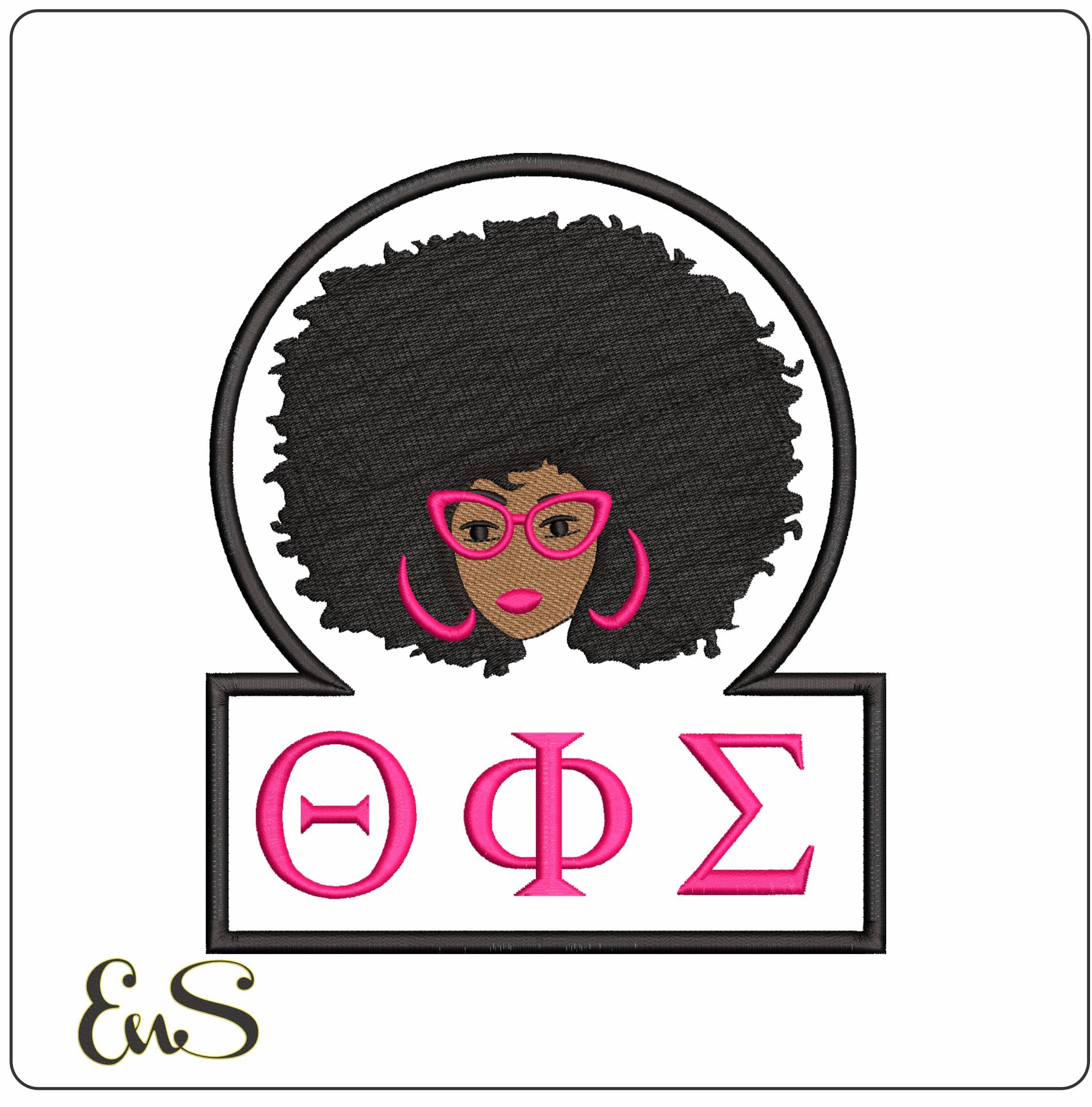 Theta Phi Sigma Afro Woman- Elegant embroidery design file - instant download