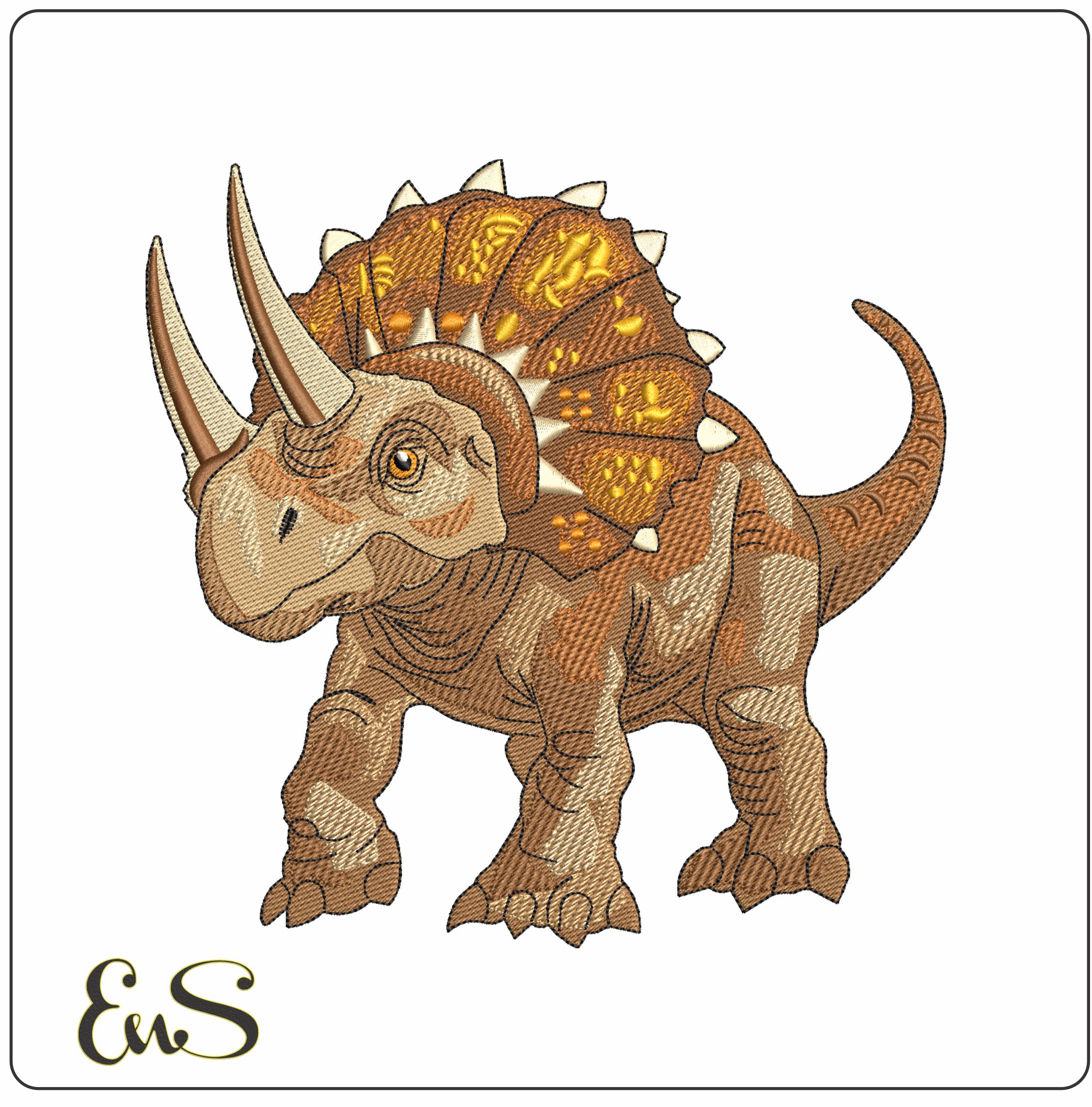 Triceratops Dinosaur- Elegant embroidery design file - instant download