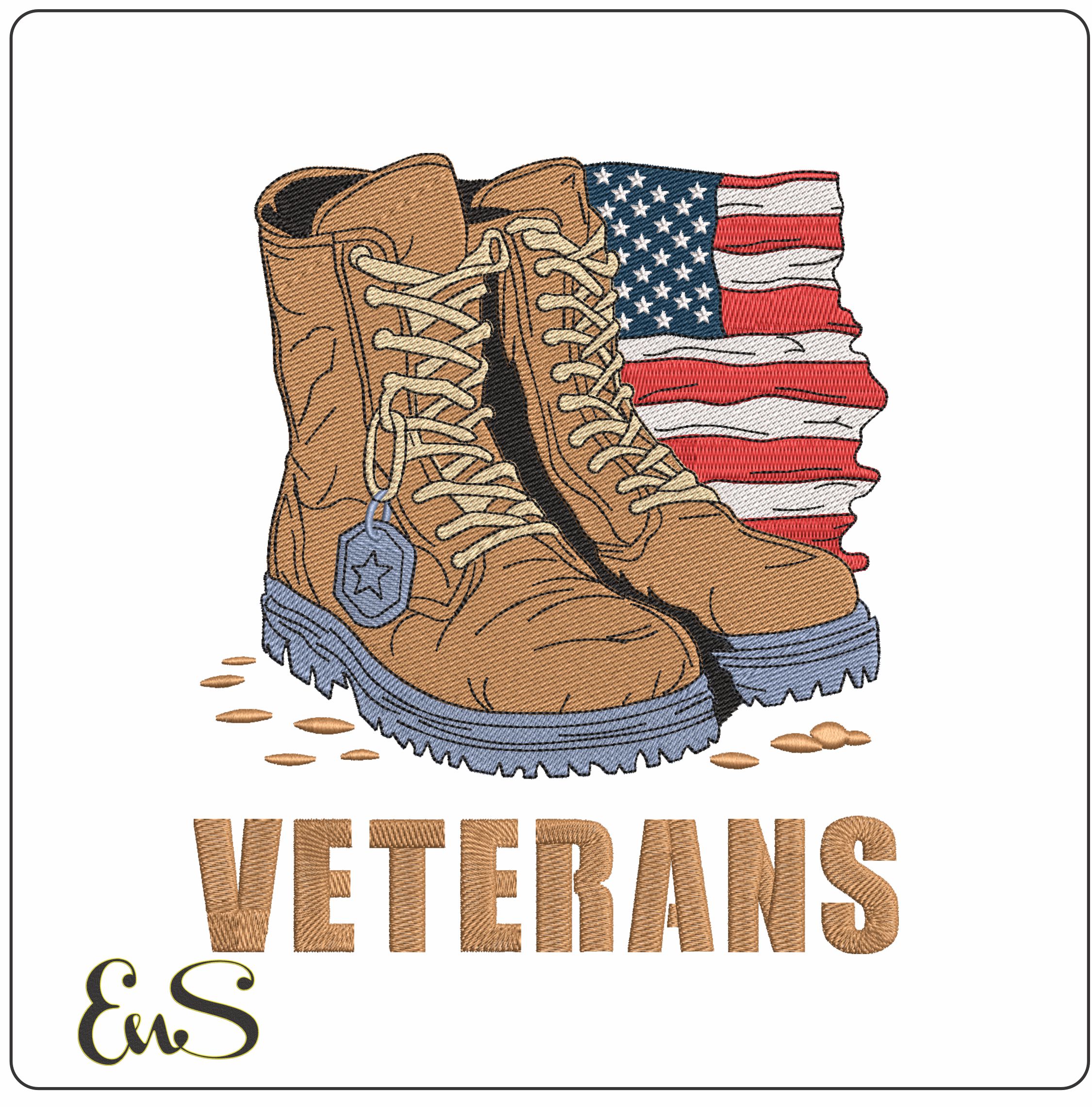 USA Flag and Army Boots Veterans- Elegant embroidery design file - instant download