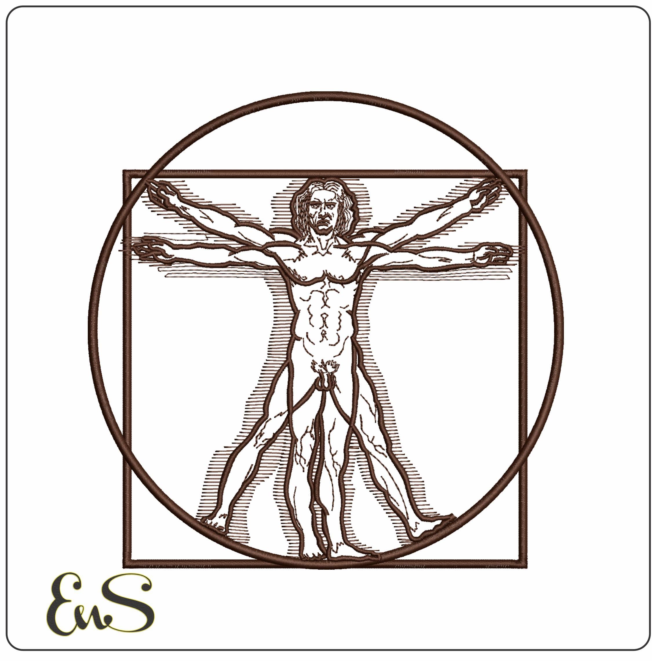 Vitruvian Man Leonardo Da Vinci- Elegant embroidery design file - instant download