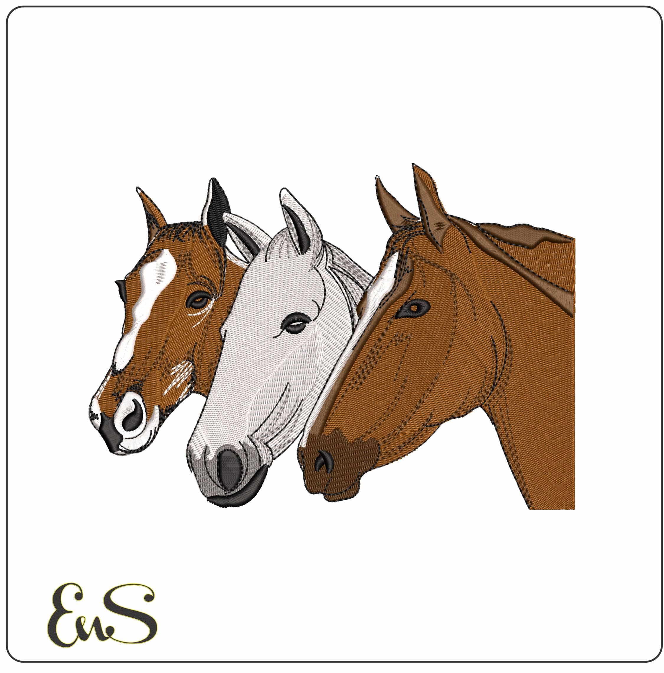 3 Horses Heads- Elegant embroidery design file - instant download