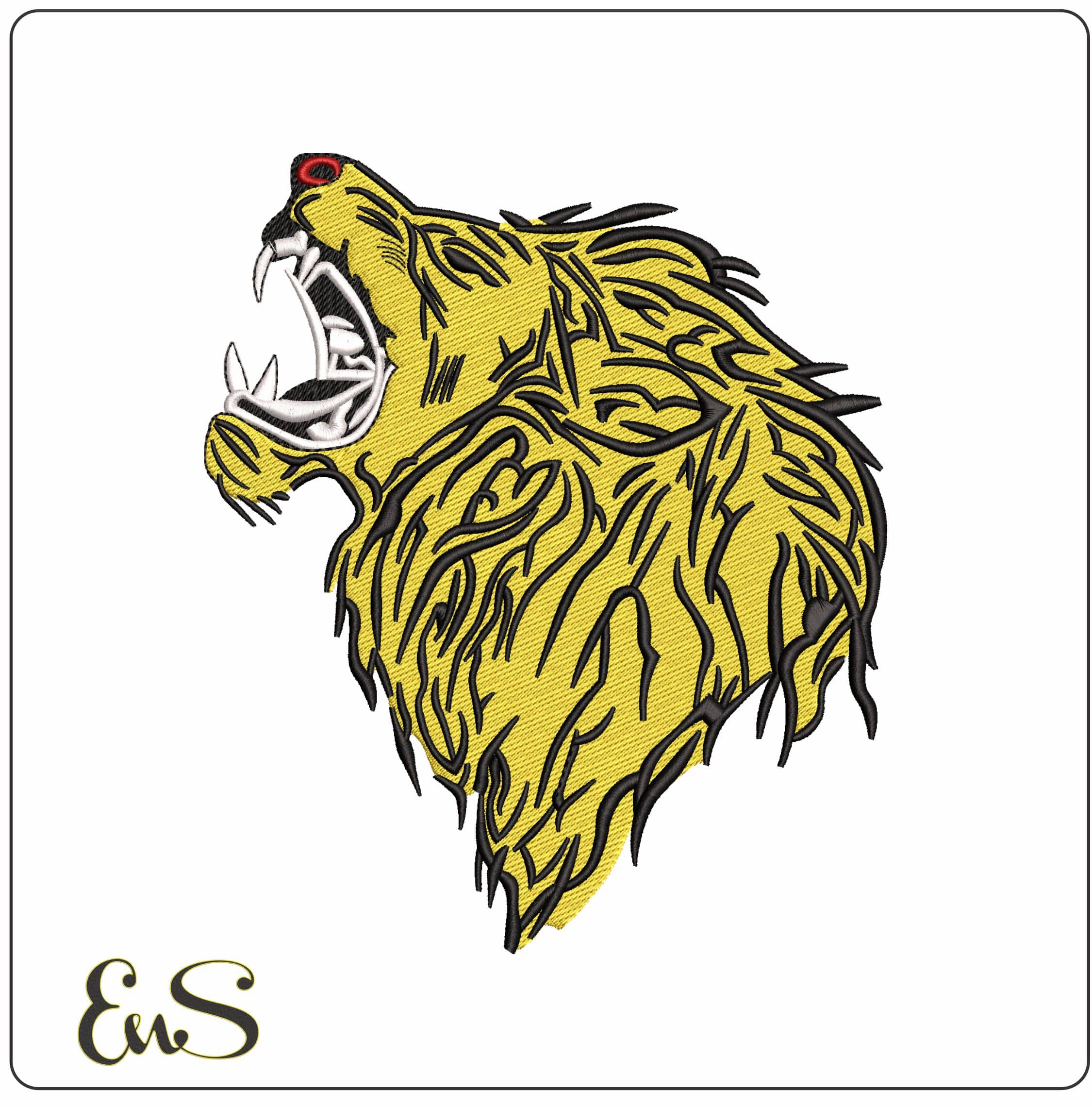Angry Golden Lion Roaring- Elegant embroidery design file - instant download