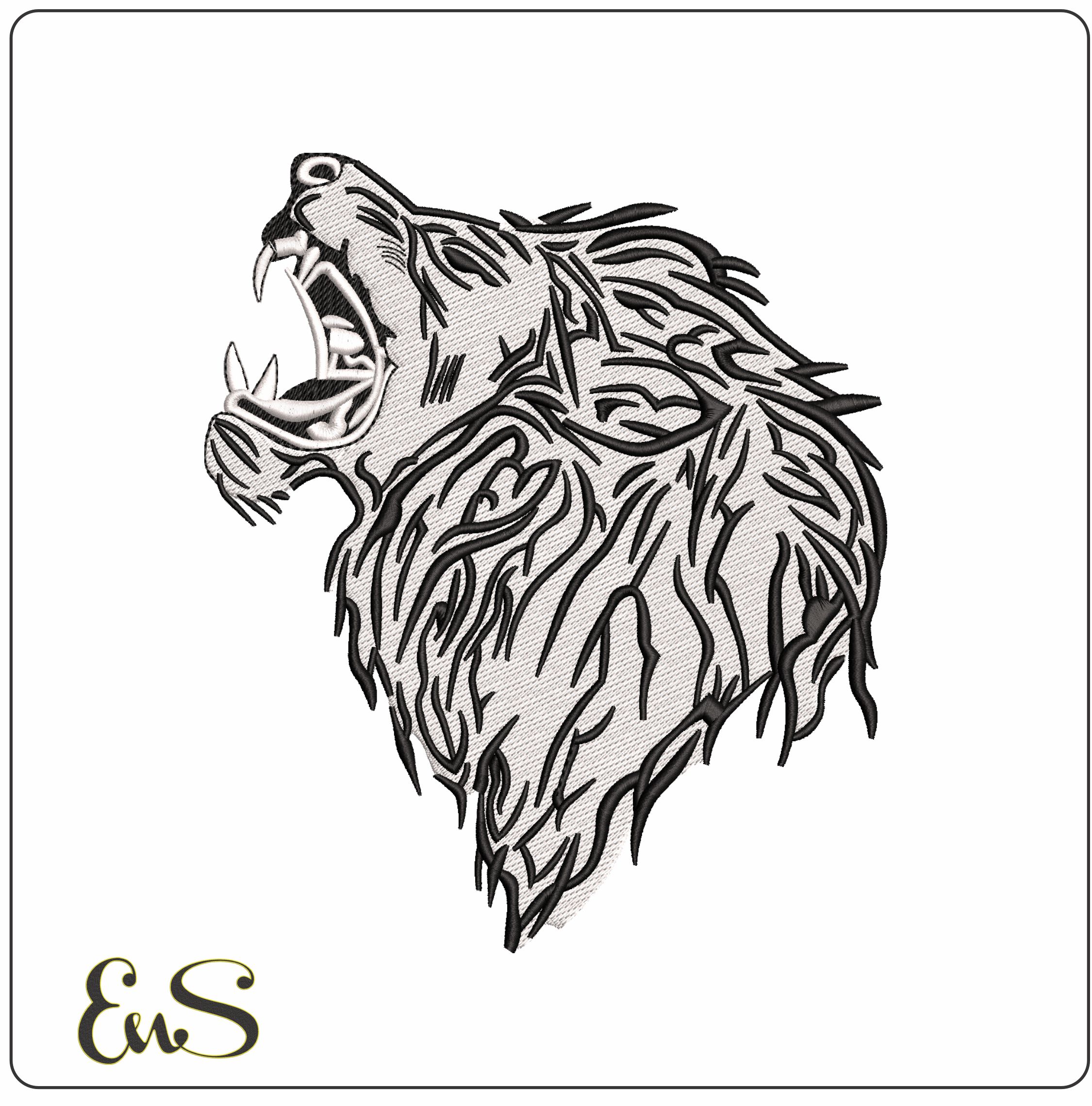 Angry Lion Roaring- Elegant embroidery design file - instant download