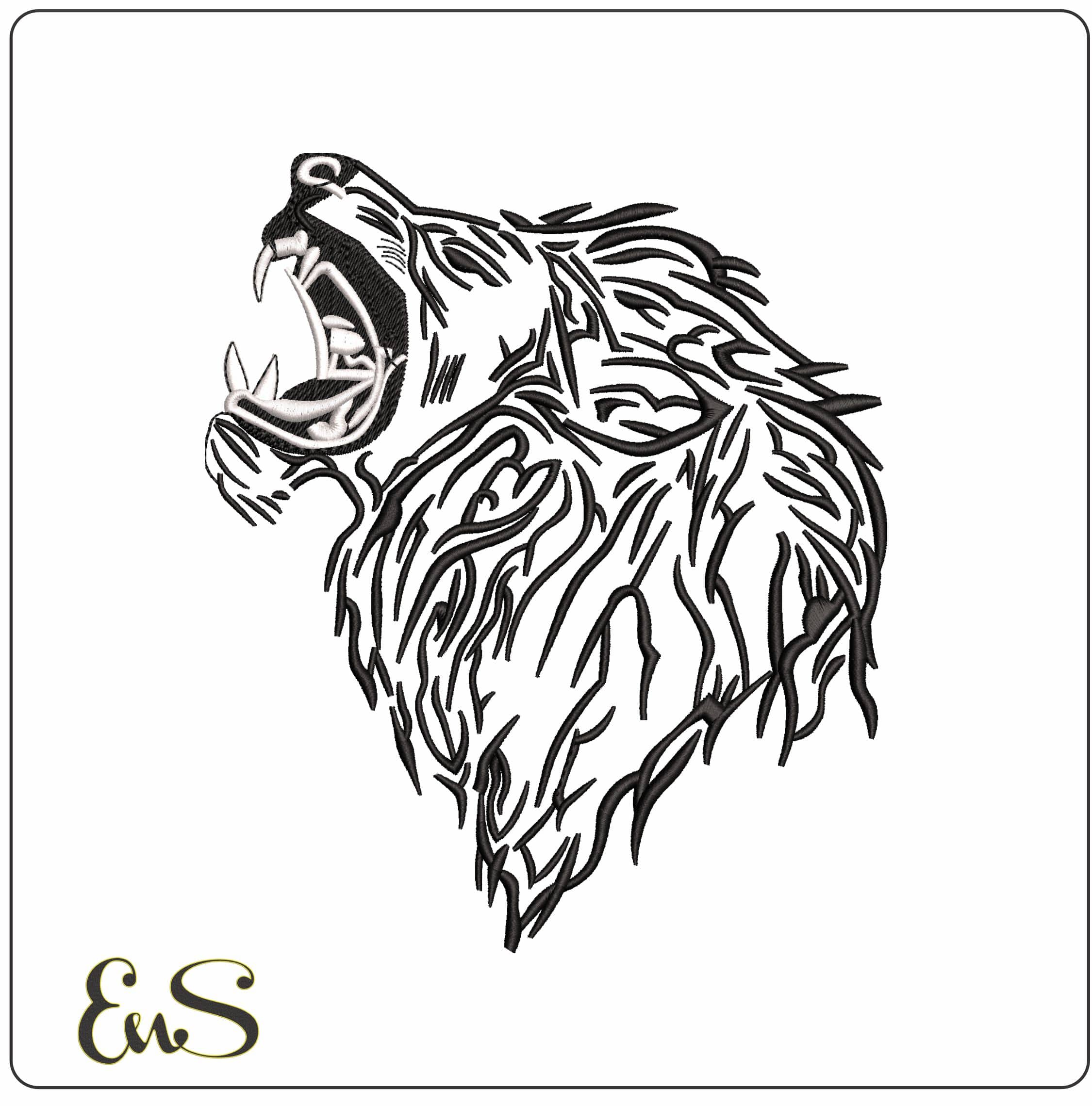 Angry Lion Roaring Outline- Elegant embroidery design file - instant download