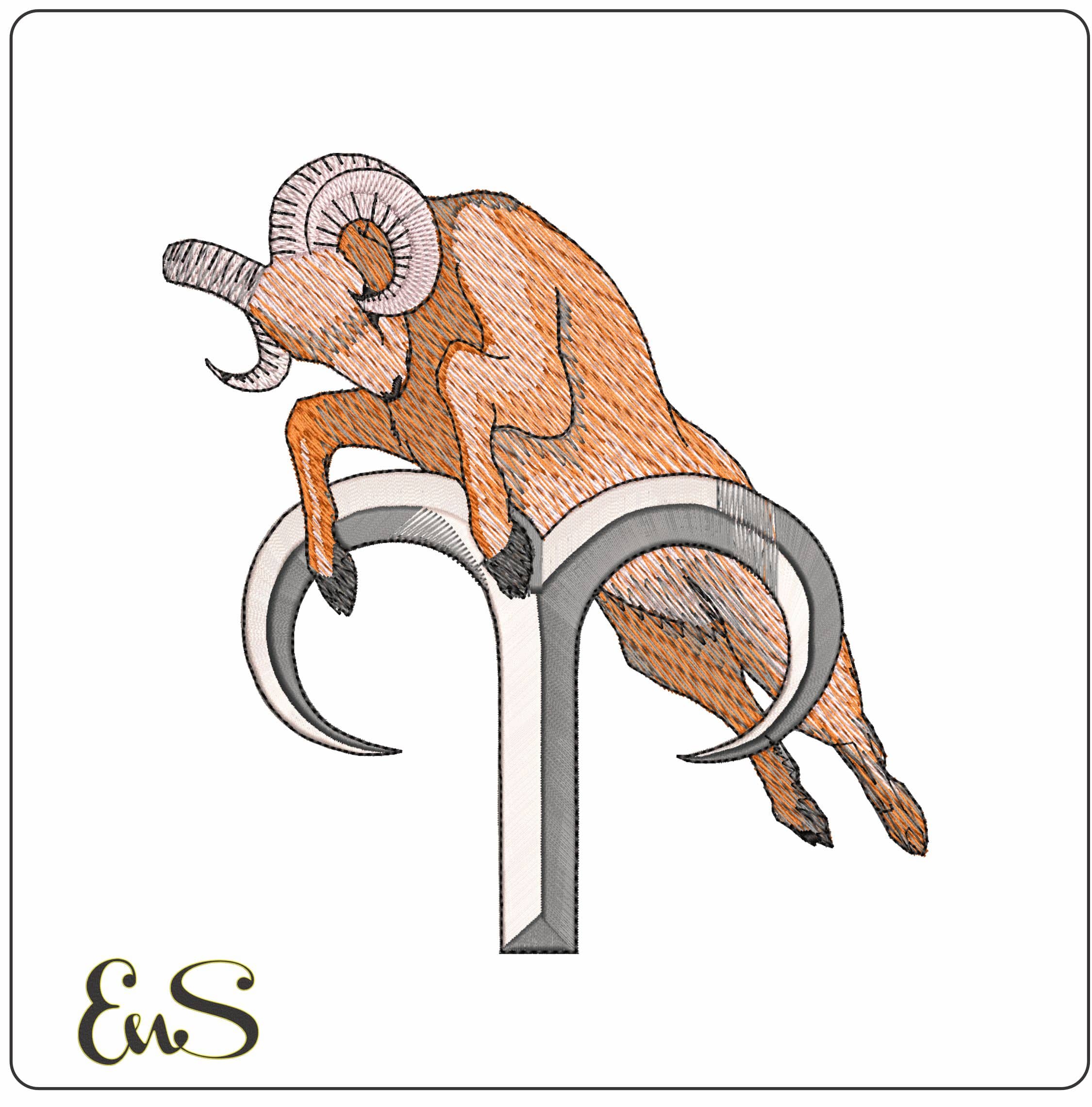 Aries Ram and Symbol Zodiac- Elegant embroidery design file - instant download